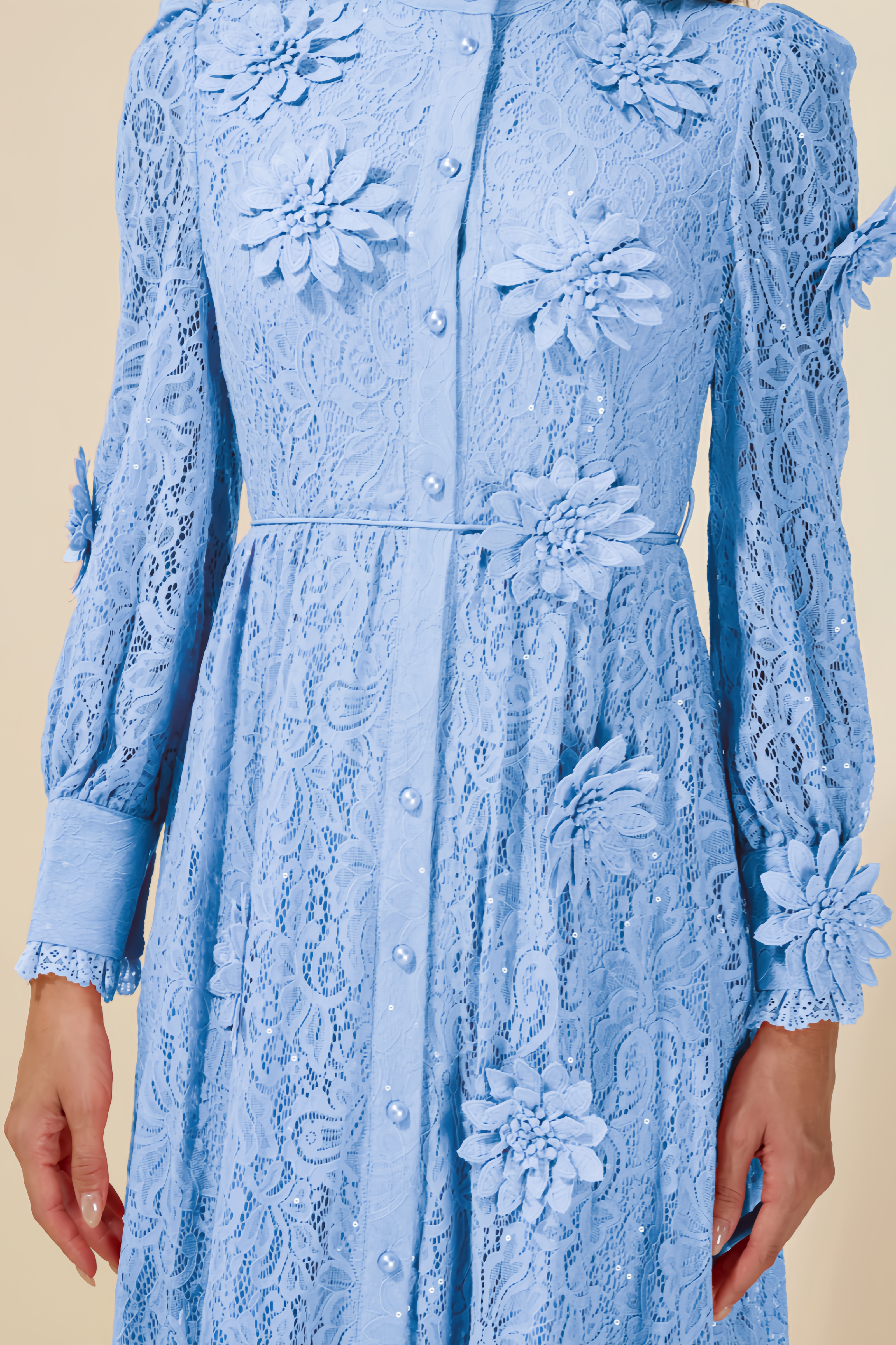 Villow Blue 3D Flower Lace Maxi Dress
