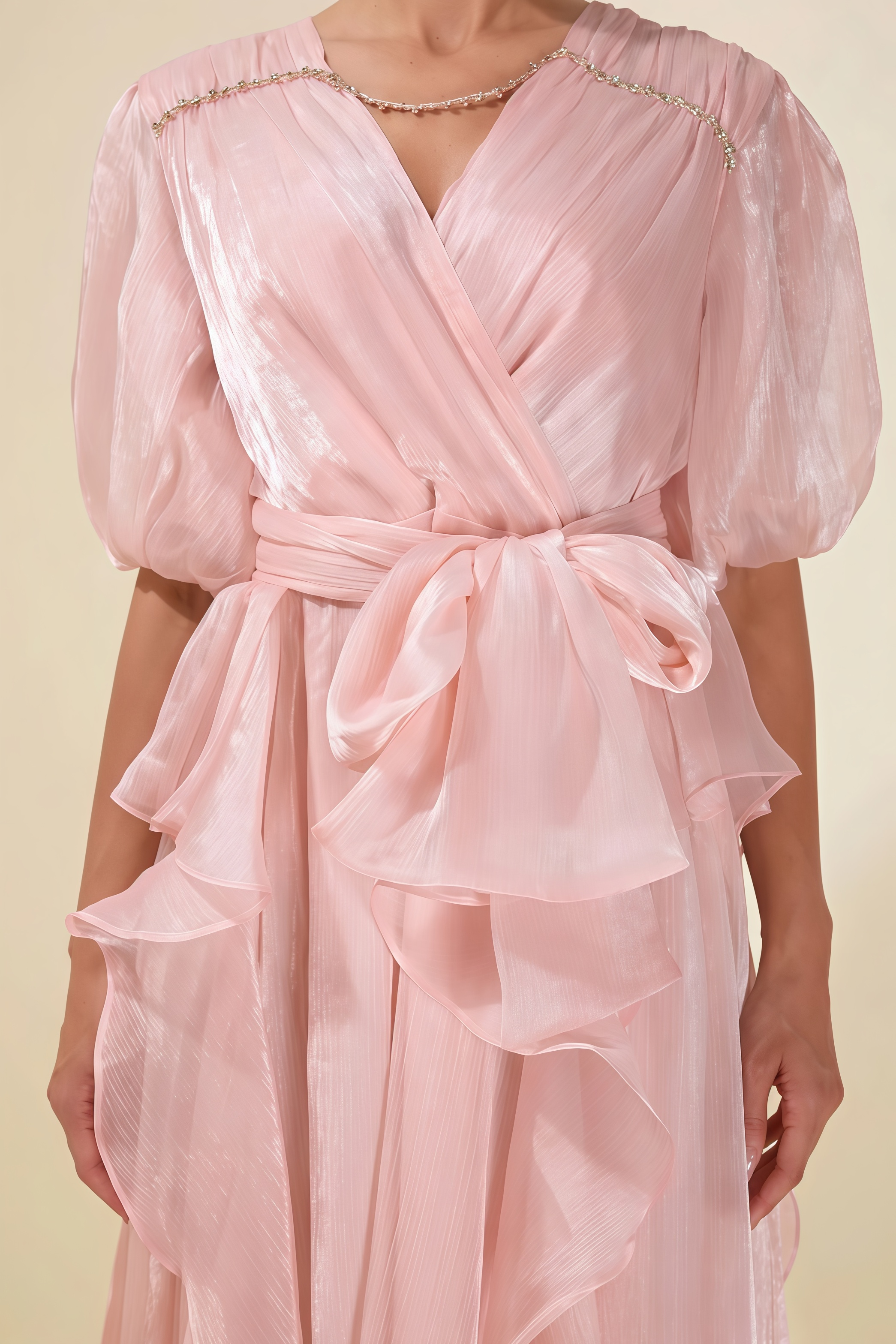 Garson Pink Ruffle Puff Sleeve Maxi Dress