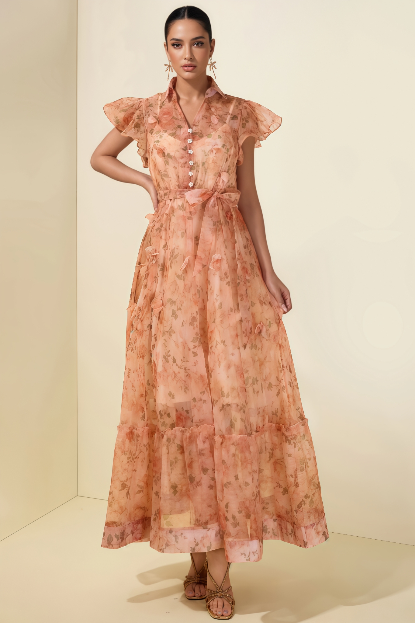 Morvyn 3D Flower Ruffle Maxi Dress