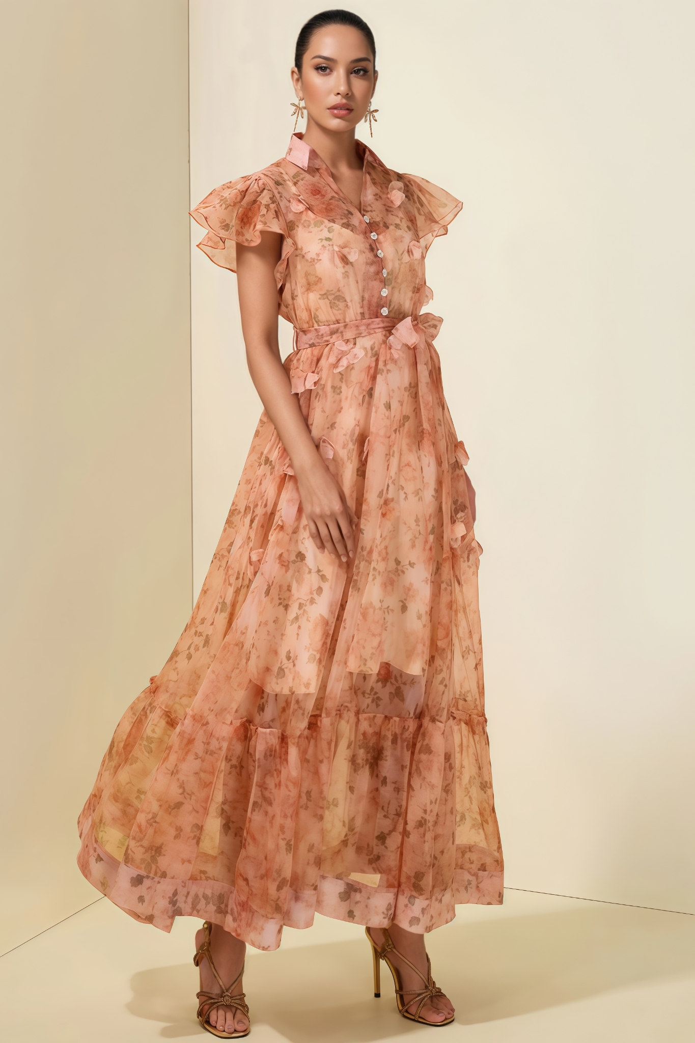 Morvyn 3D Flower Ruffle Maxi Dress