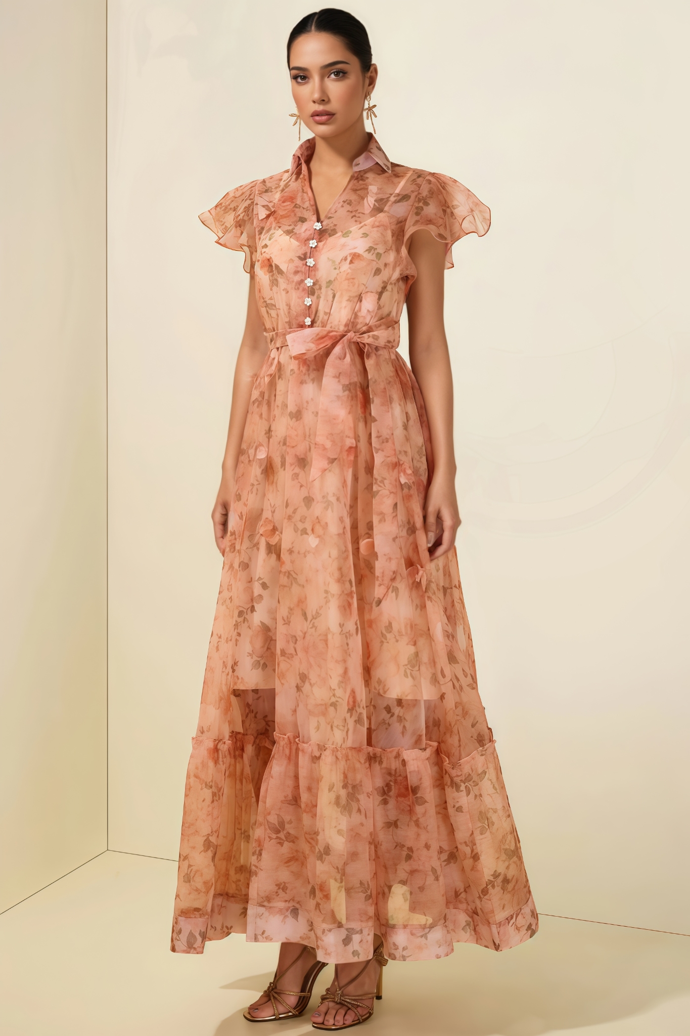 Morvyn 3D Flower Ruffle Maxi Dress