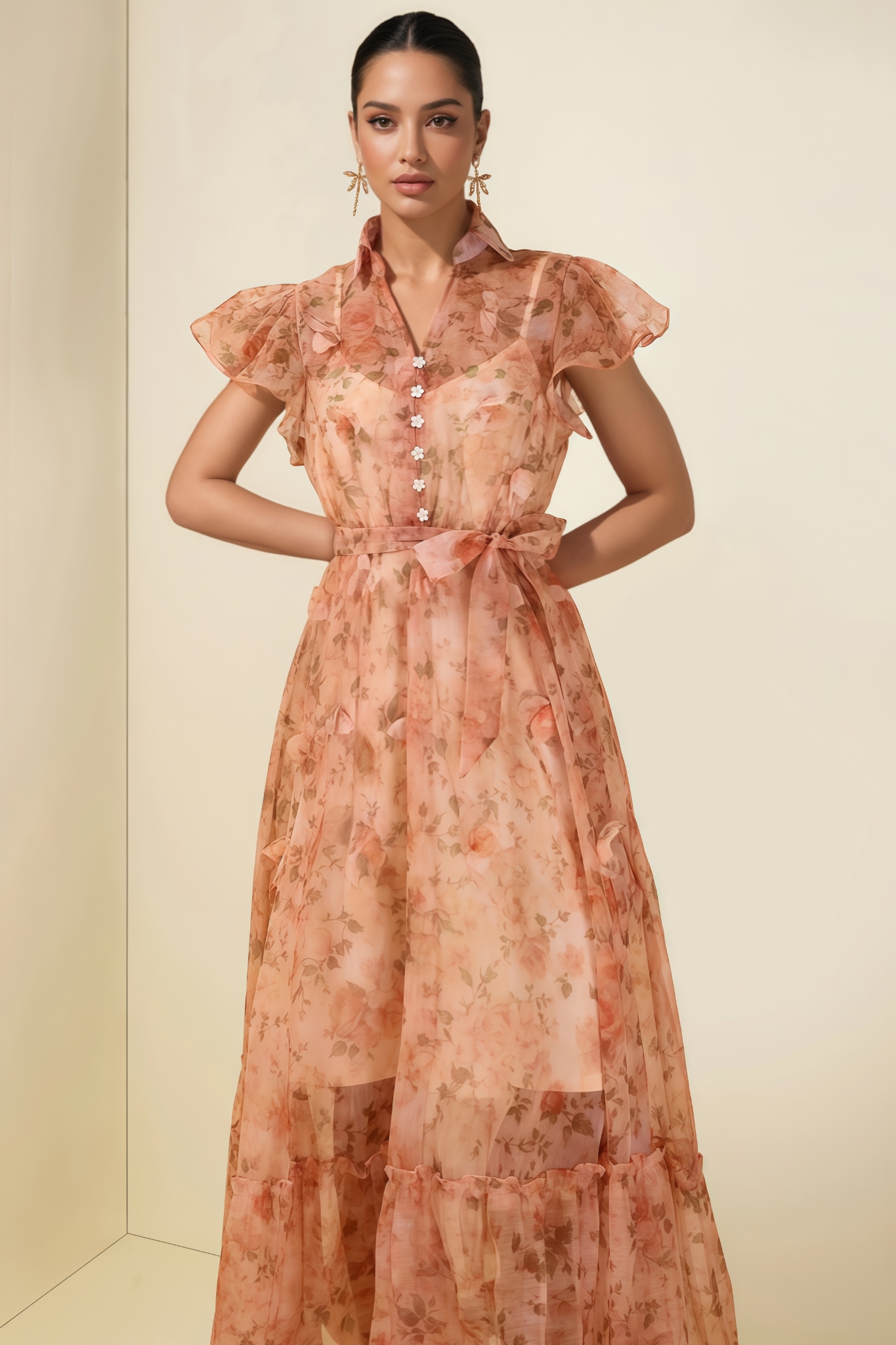 Morvyn 3D Flower Ruffle Maxi Dress