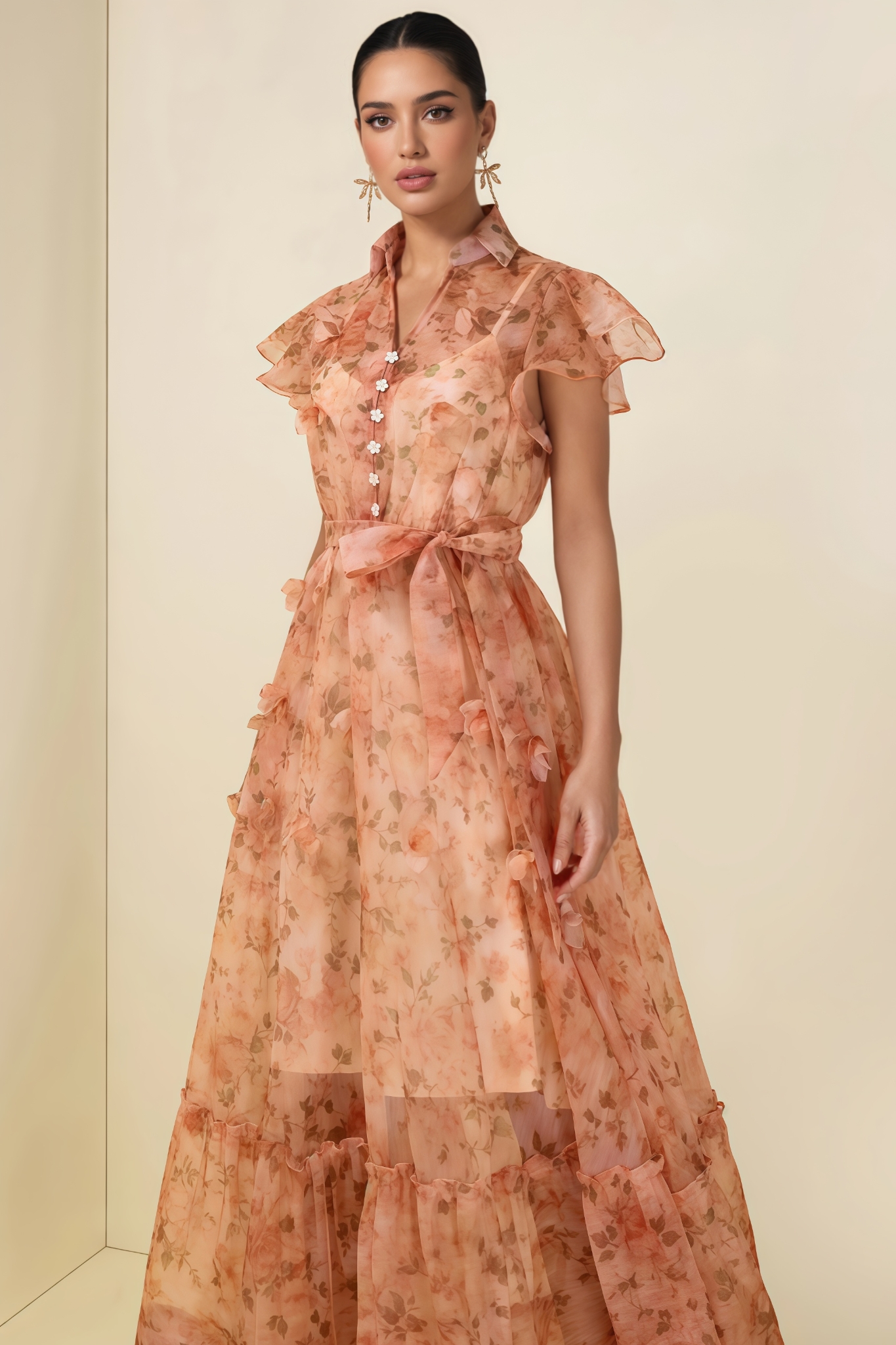 Morvyn 3D Flower Ruffle Maxi Dress