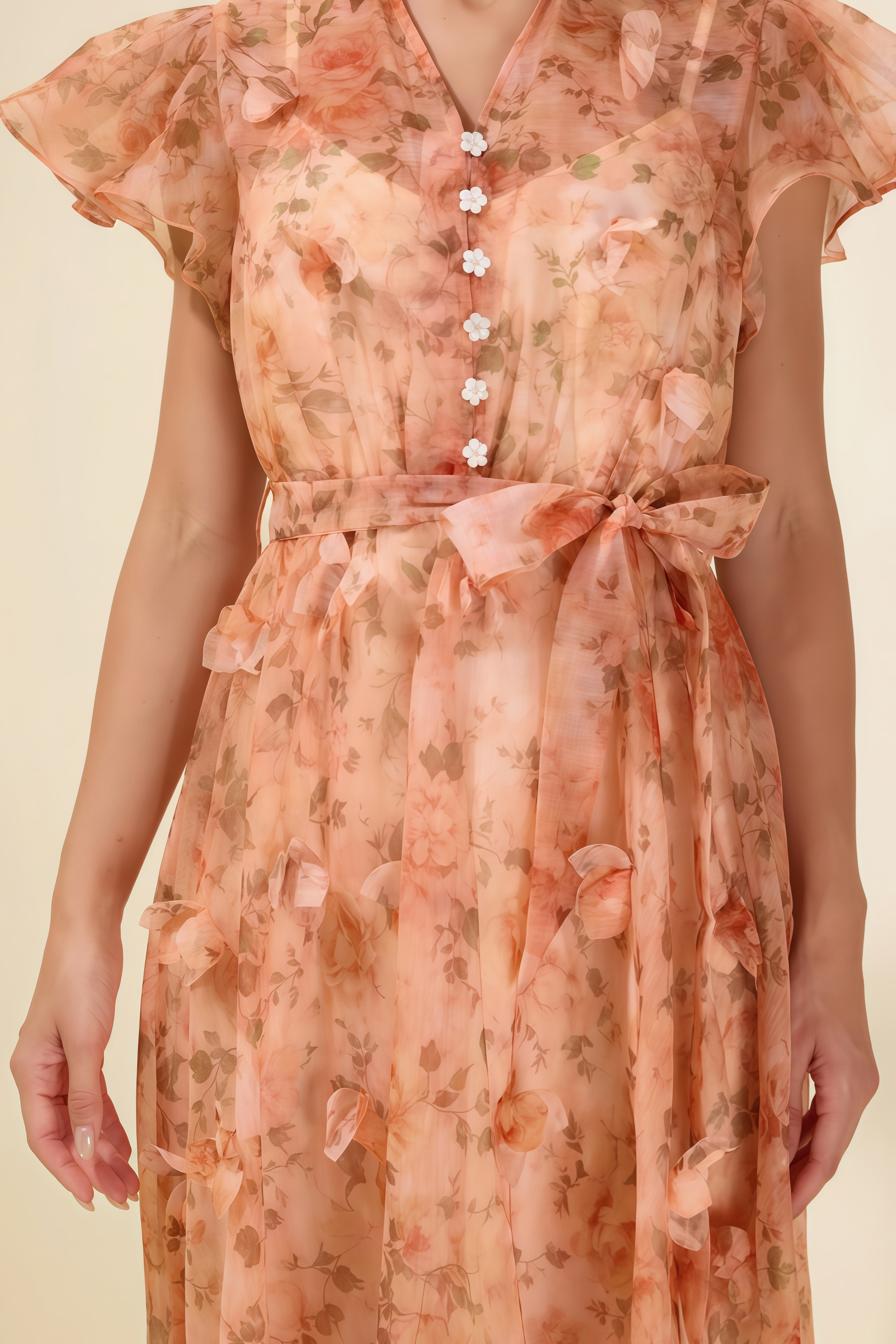 Morvyn 3D Flower Ruffle Maxi Dress