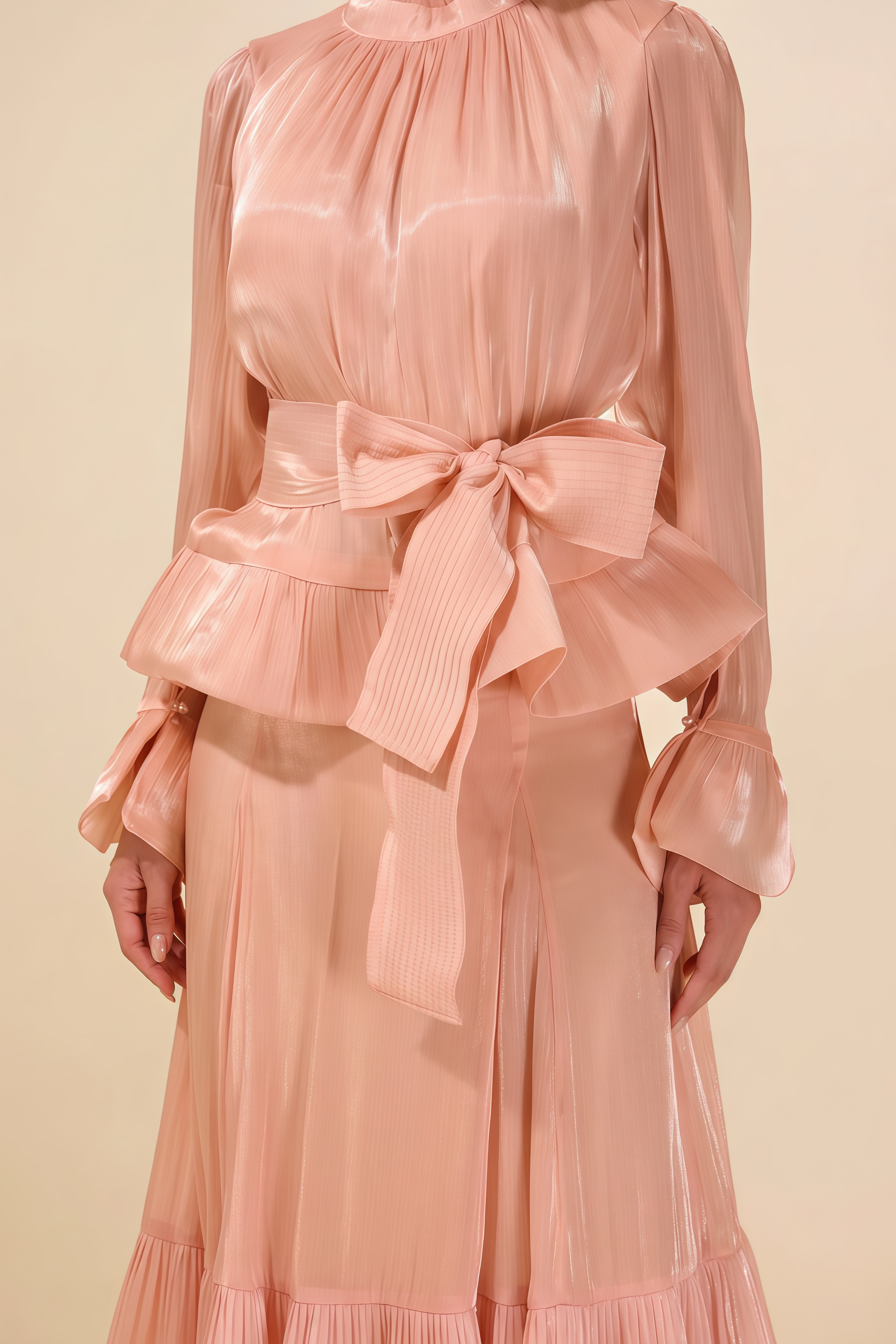 Bydia Pink Long Sleeve Ruffle Maxi Dress Set