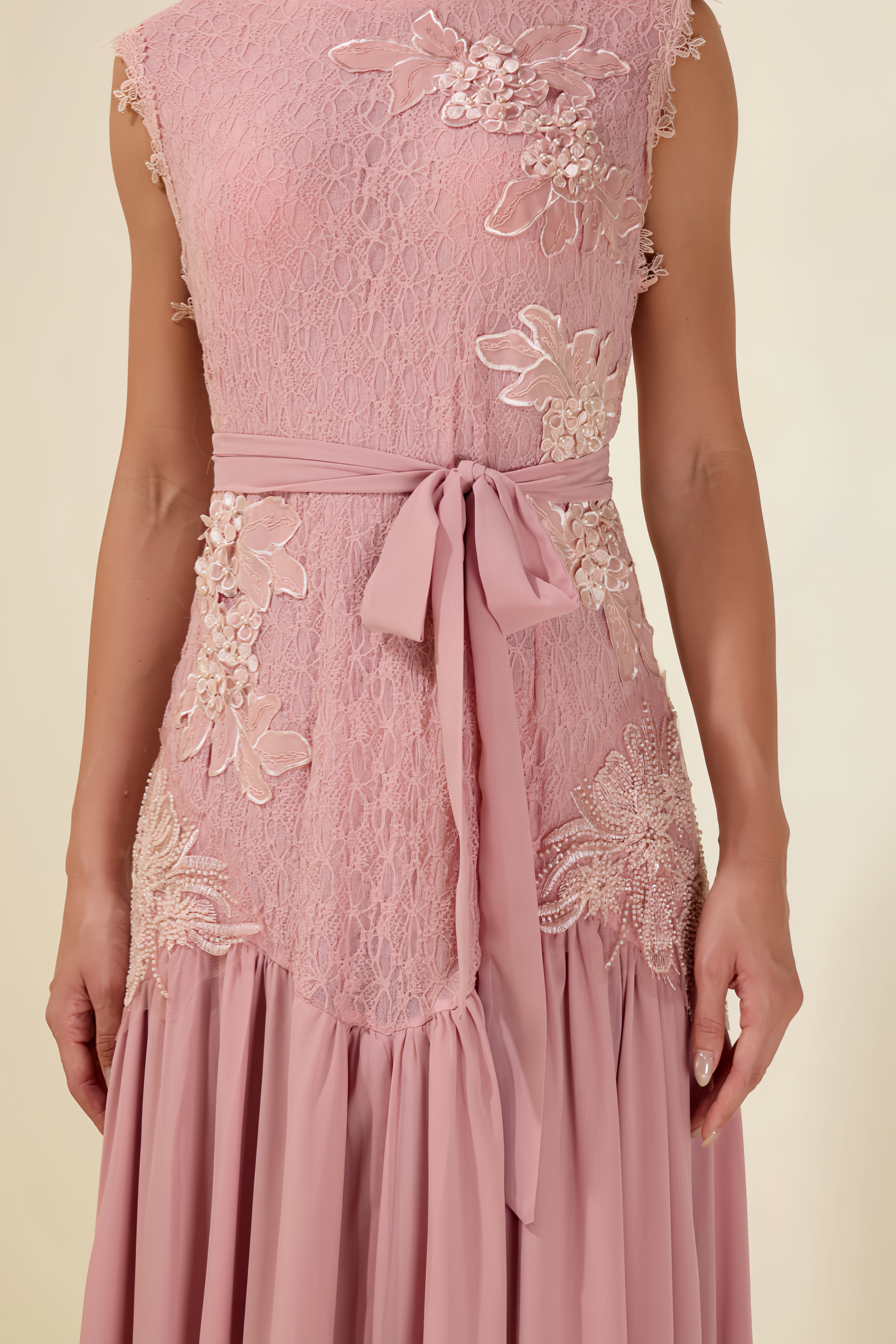 Savier Pink Sleeveless Lace Maxi Dress