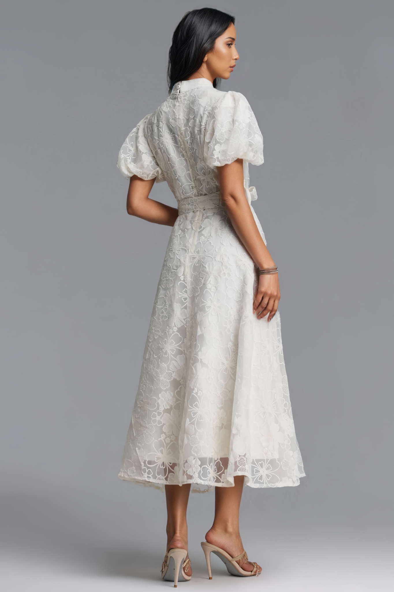 Bnlytha Beige Short Sleeve Embroidered Maxi Dress