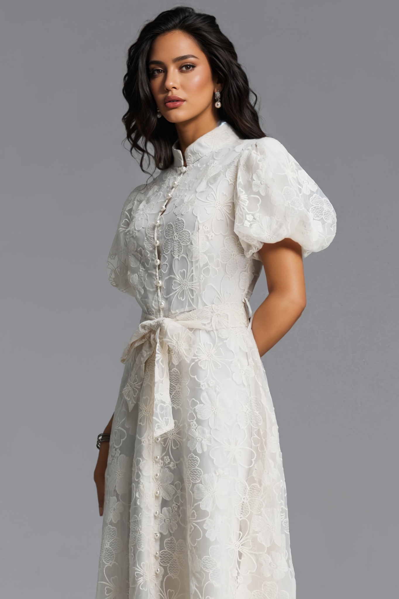 Bnlytha Beige Short Sleeve Embroidered Maxi Dress