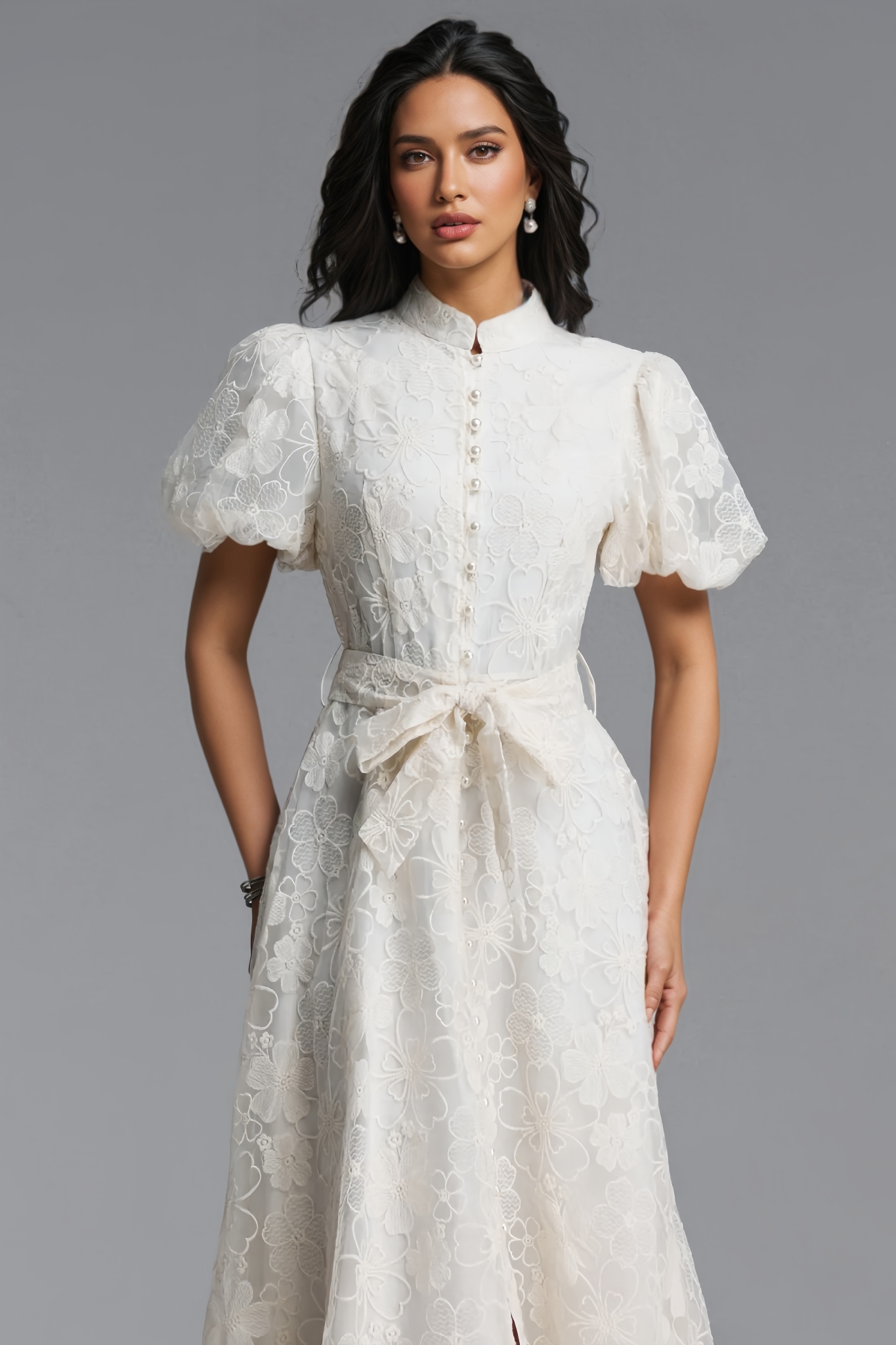 Bnlytha Beige Short Sleeve Embroidered Maxi Dress