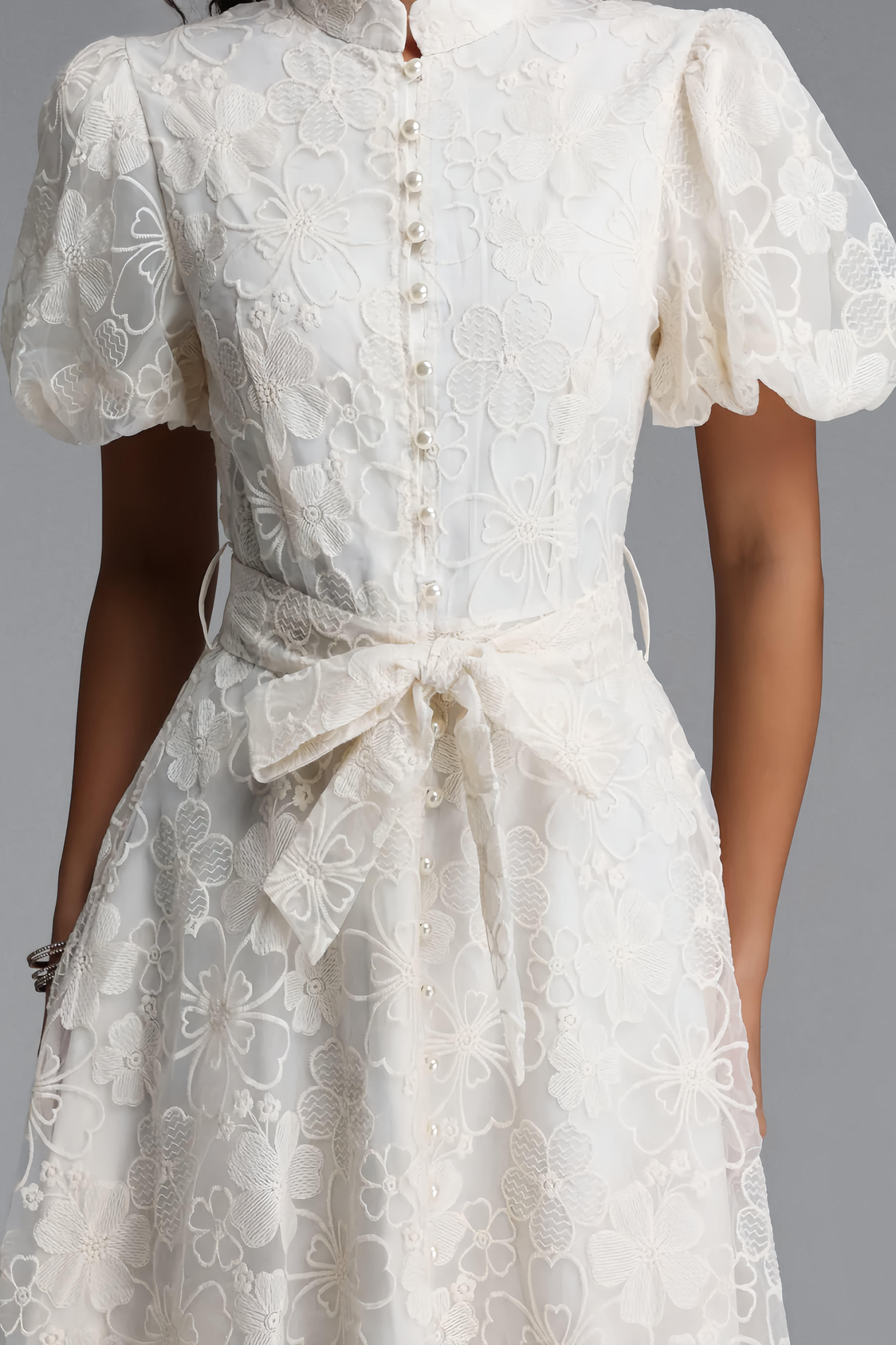 Bnlytha Beige Short Sleeve Embroidered Maxi Dress