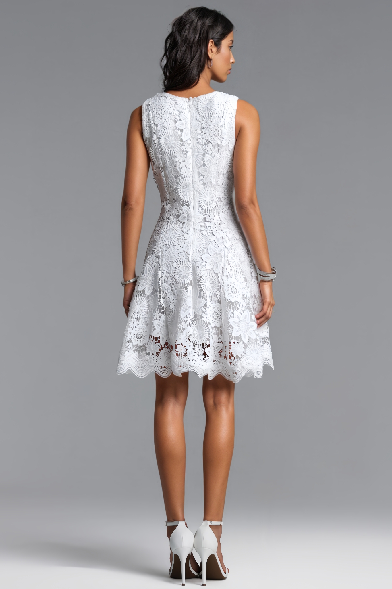Follan White Sleeveless Lace Mini Dress