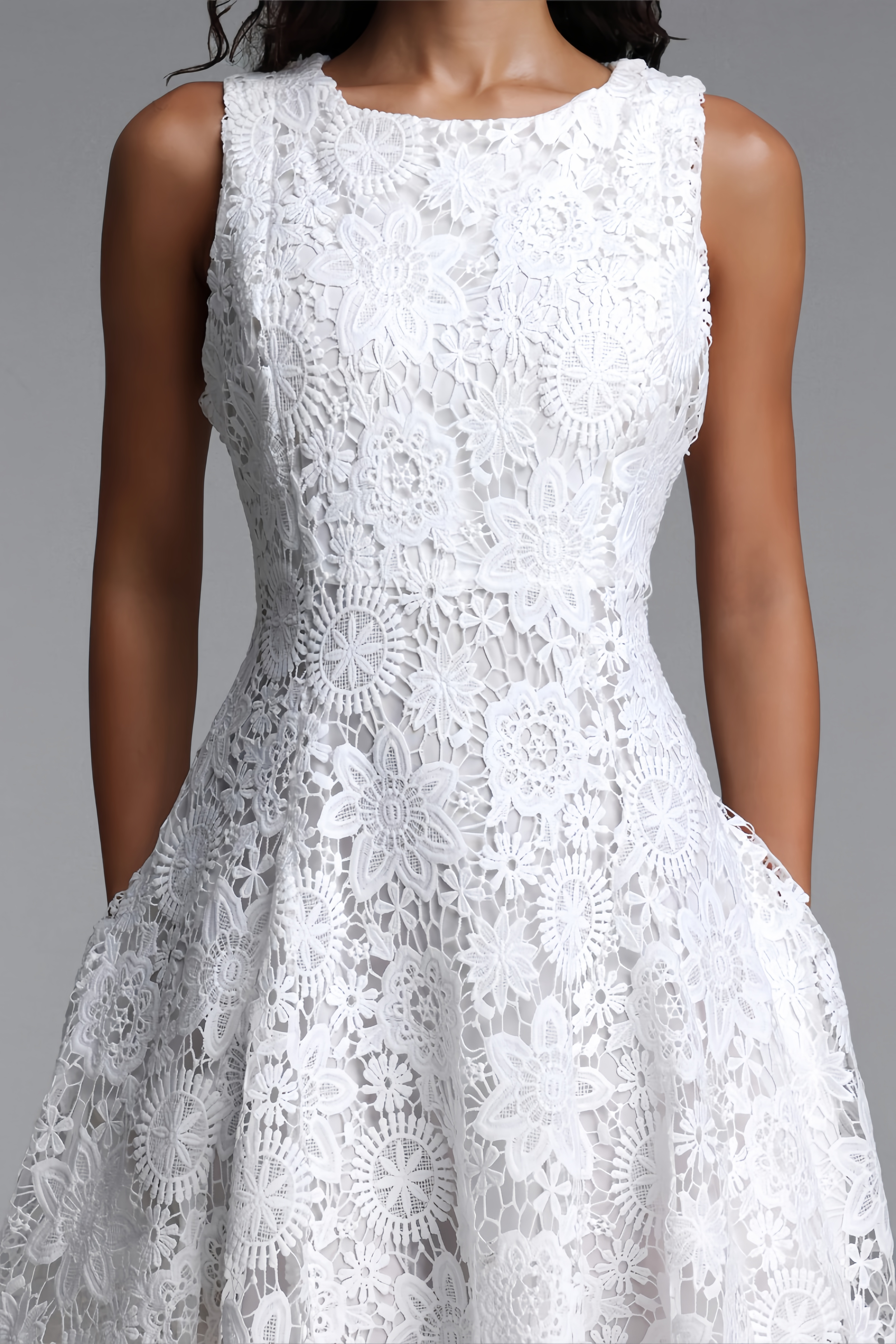 Follan White Sleeveless Lace Mini Dress