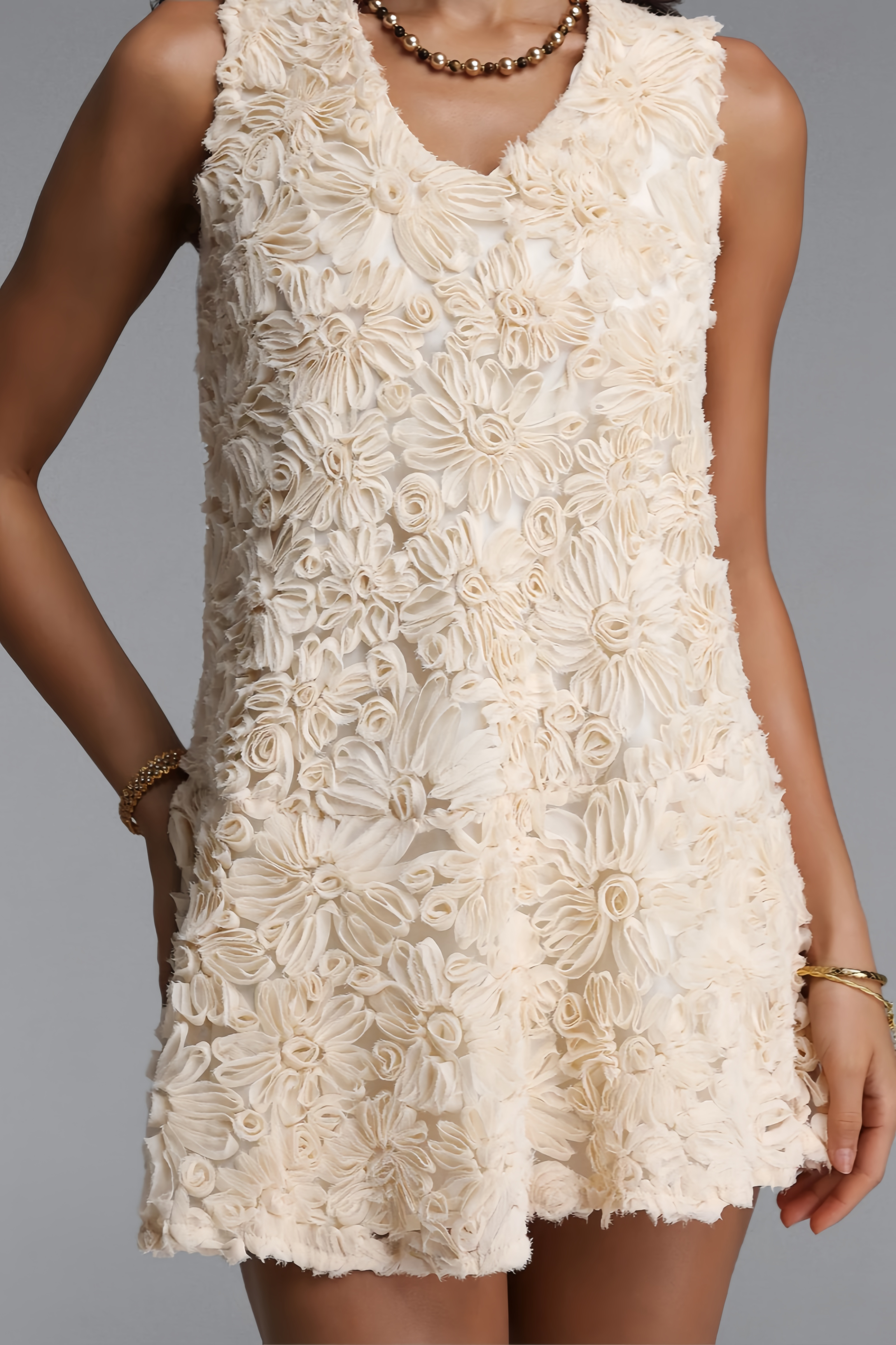 Zintnia Beige 3D floral Mini Dress