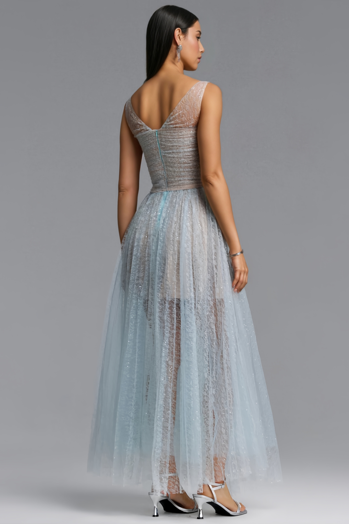Nigel Blue Halter Mesh Maxi Dress