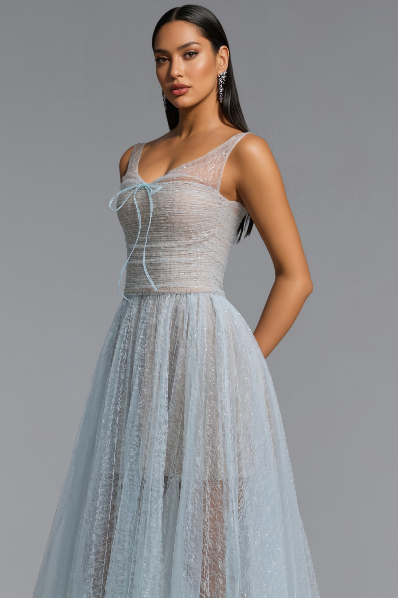 Nigel Blue Halter Mesh Maxi Dress