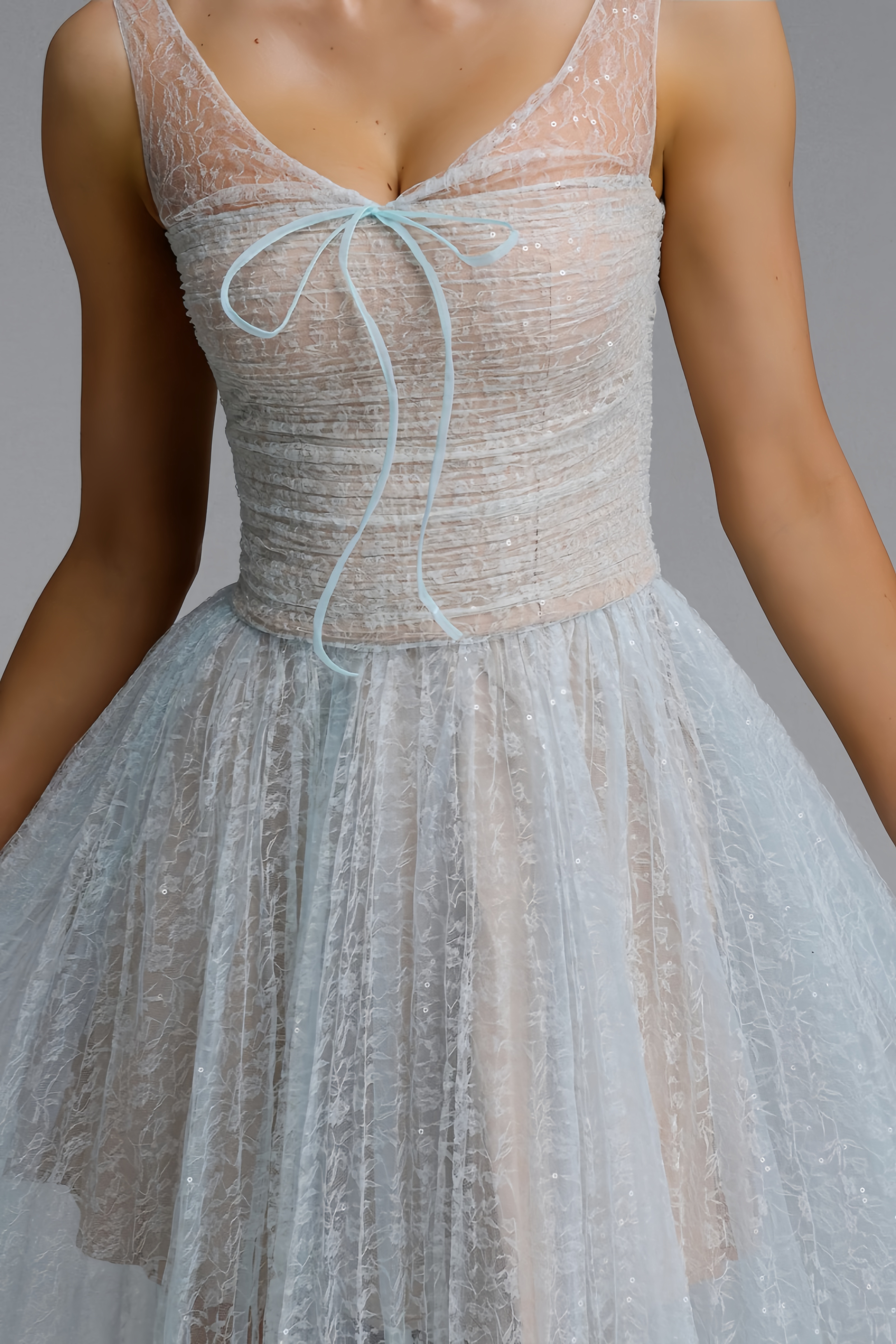 Nigel Blue Halter Mesh Maxi Dress