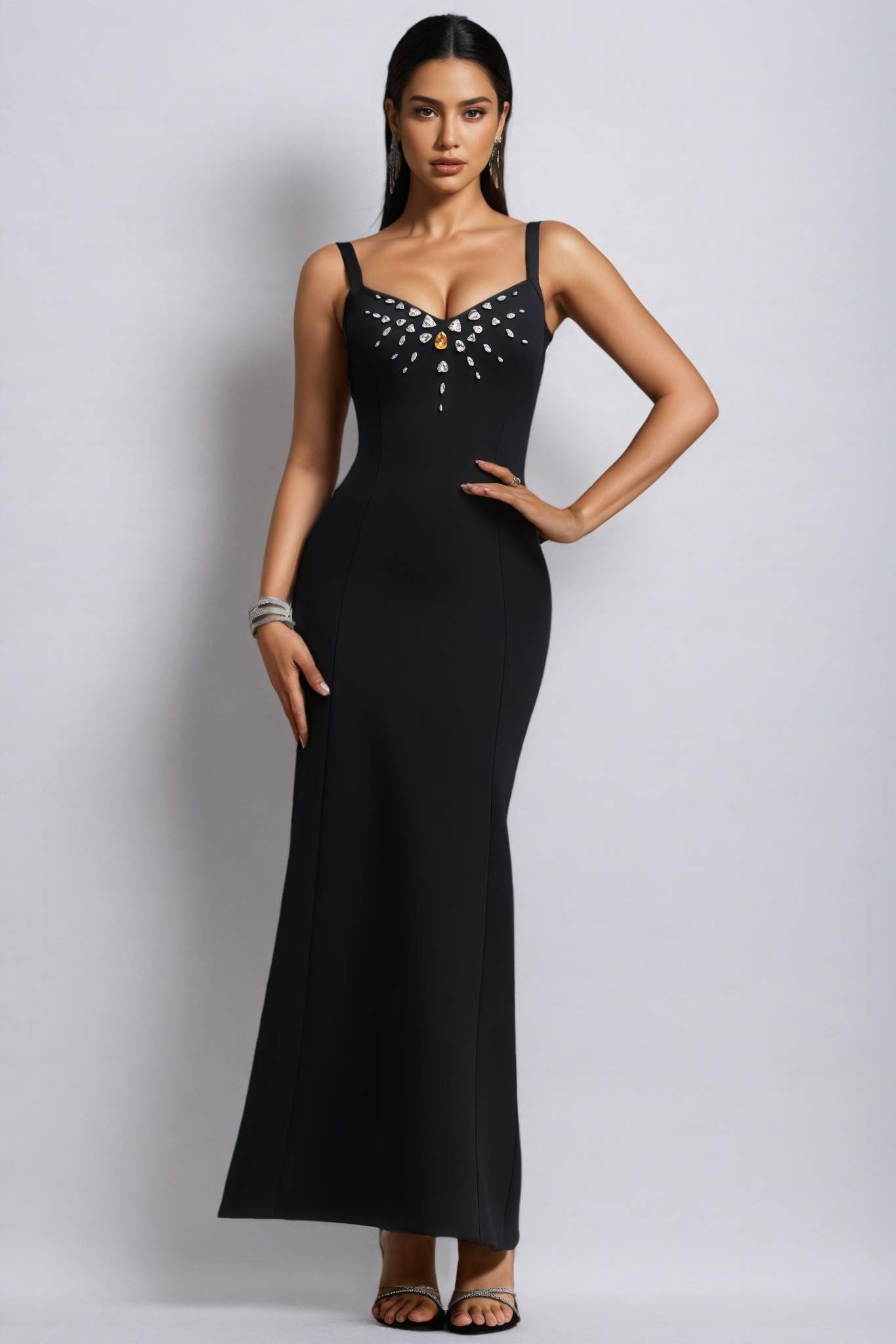Olivie Black Halter Bandage Maxi Dress