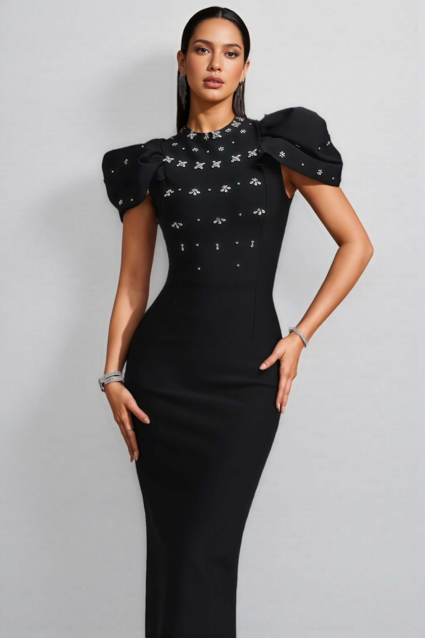 Corin Black Short Sleeve Bandage Maxi Dress