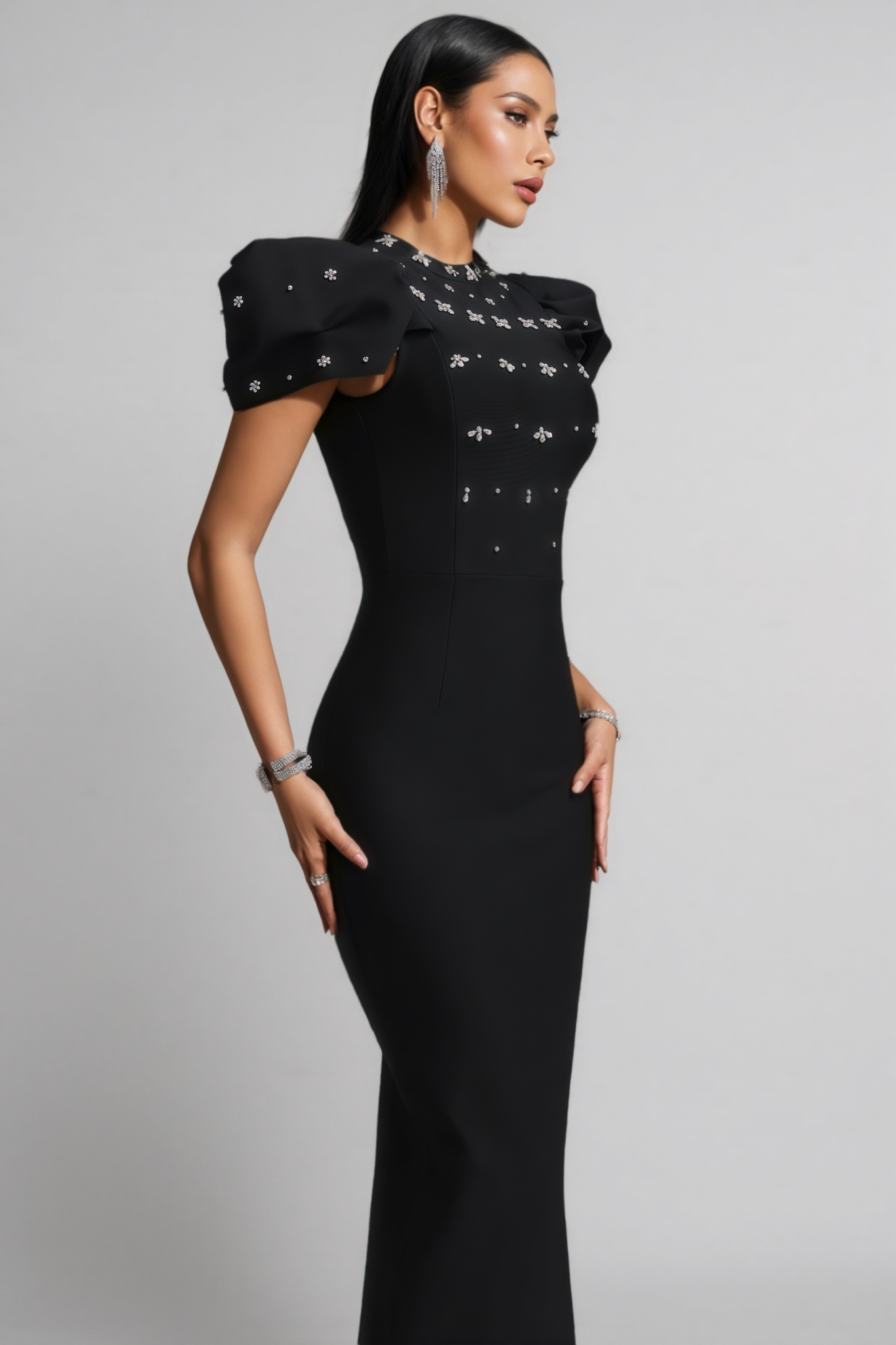Corin Black Short Sleeve Bandage Maxi Dress