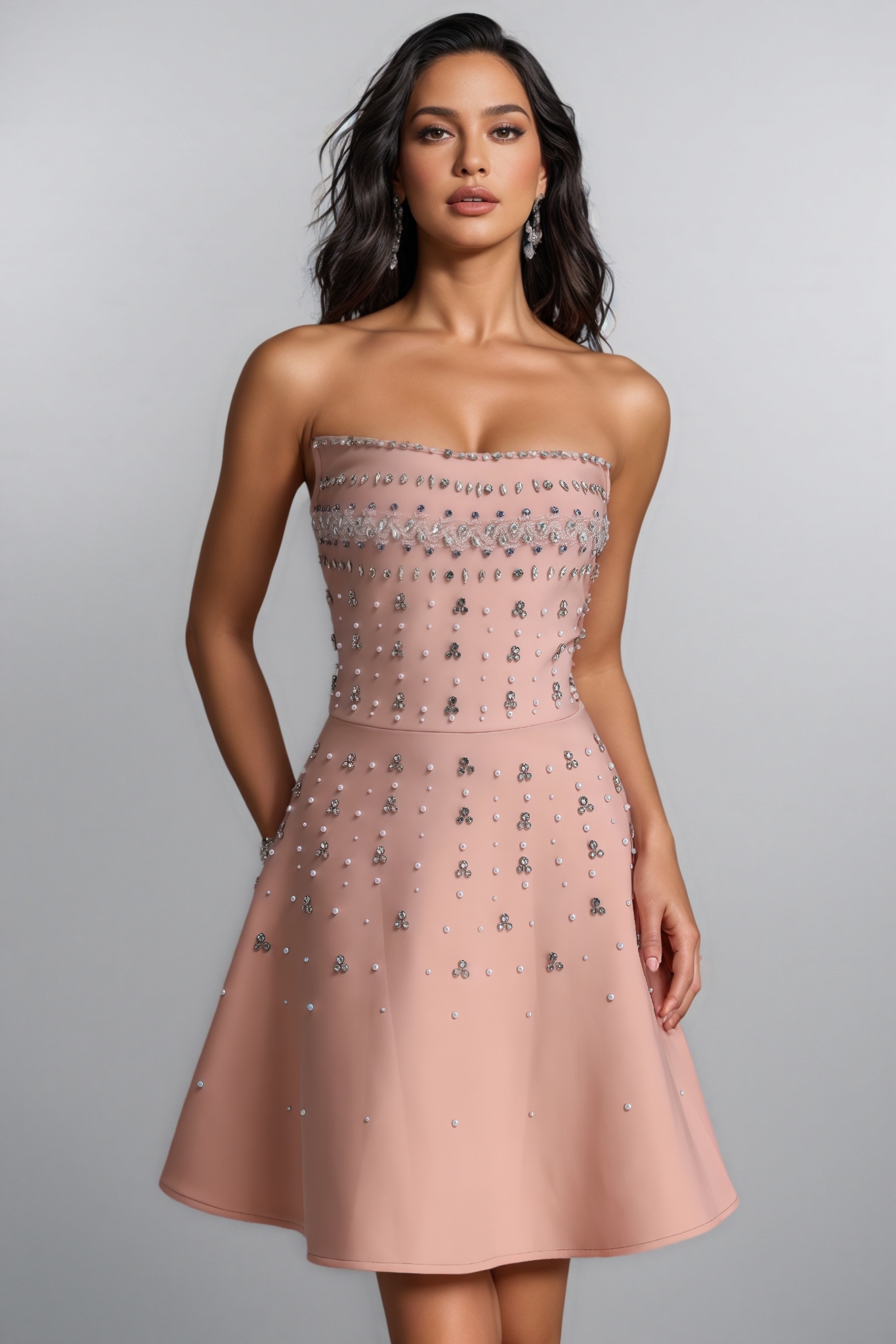 Zarot Strapless Rhinestone Embellished Bandage Mini Dress