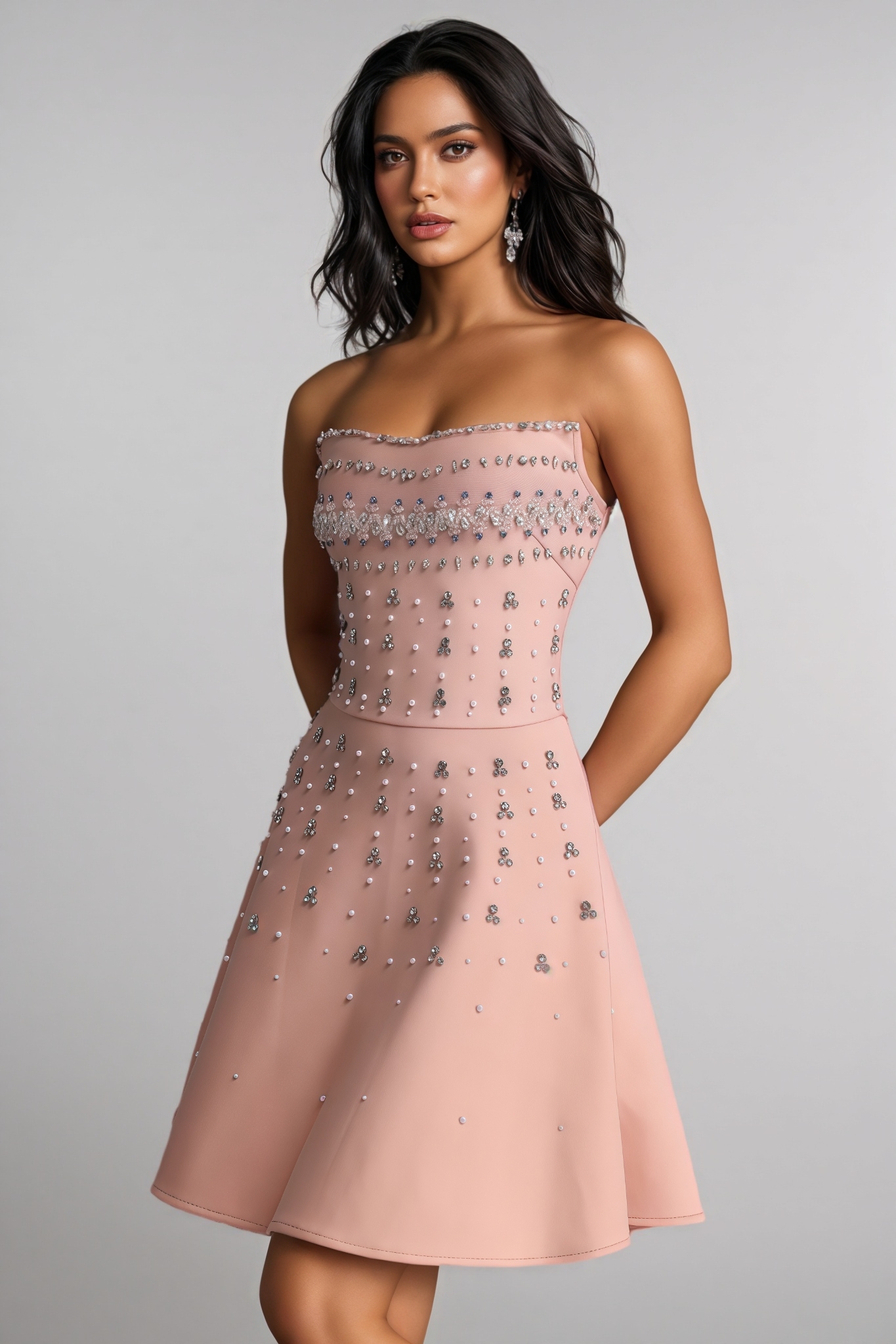 Zarot Strapless Rhinestone Embellished Bandage Mini Dress