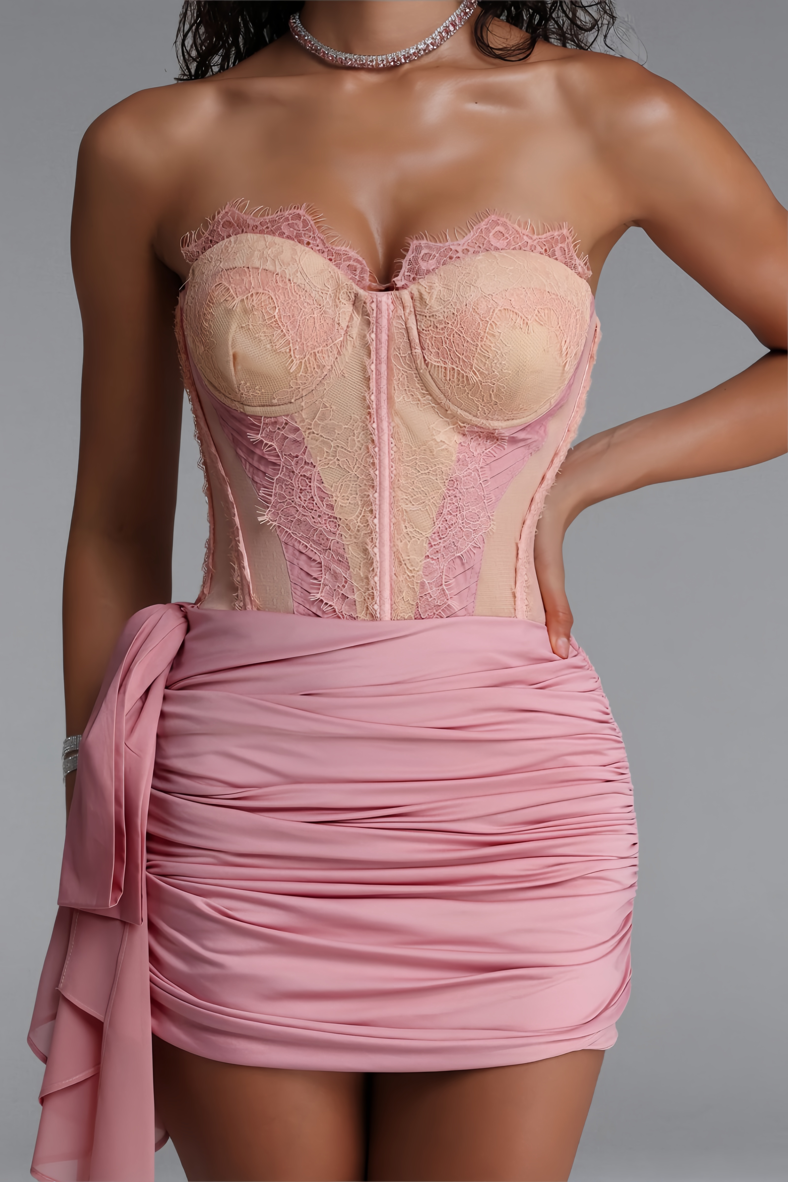 Hyacinth Pink Strapless Lace Mini Dress
