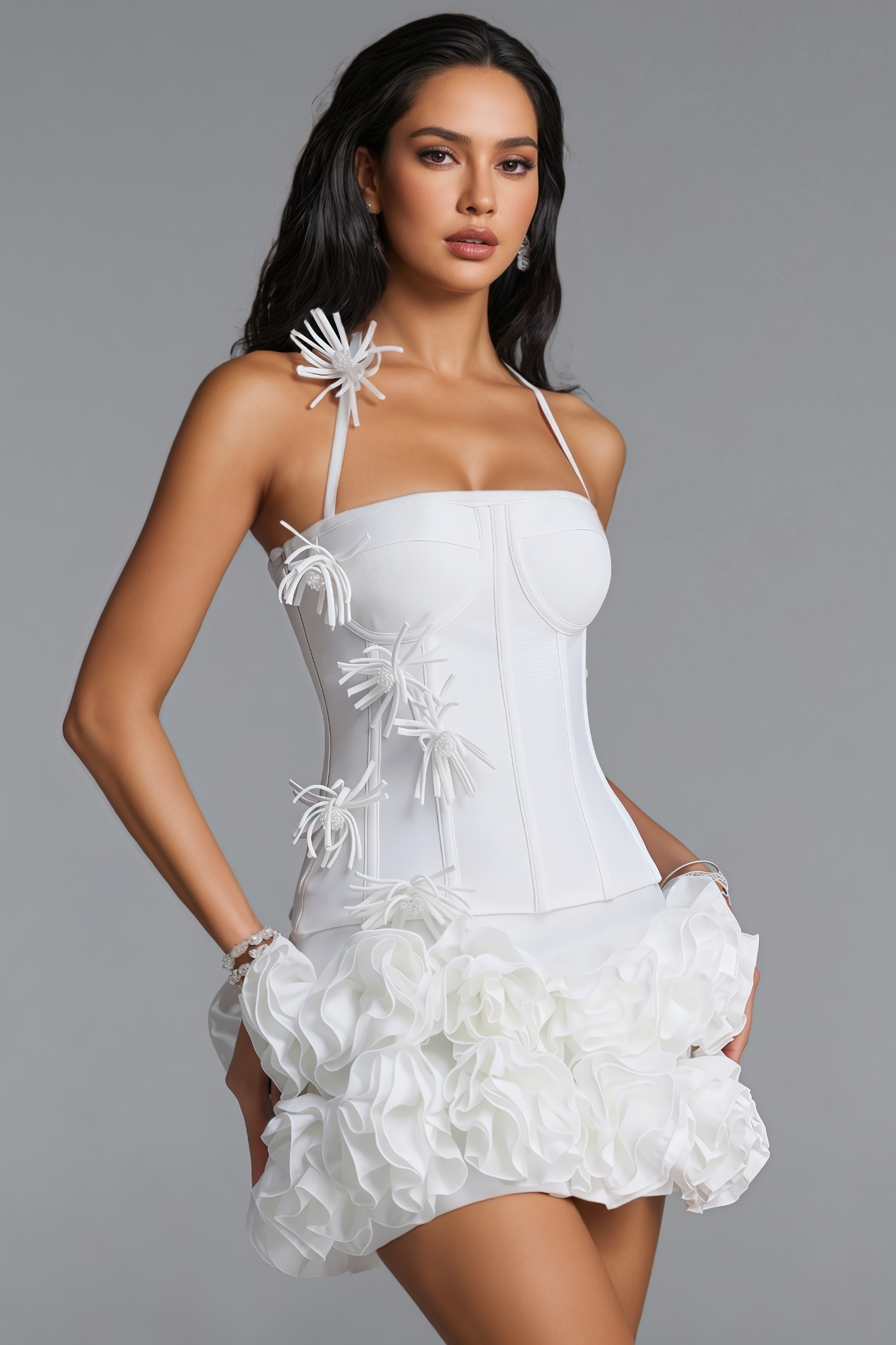 Bester White Halter Neck Bandage Mini Dress Set