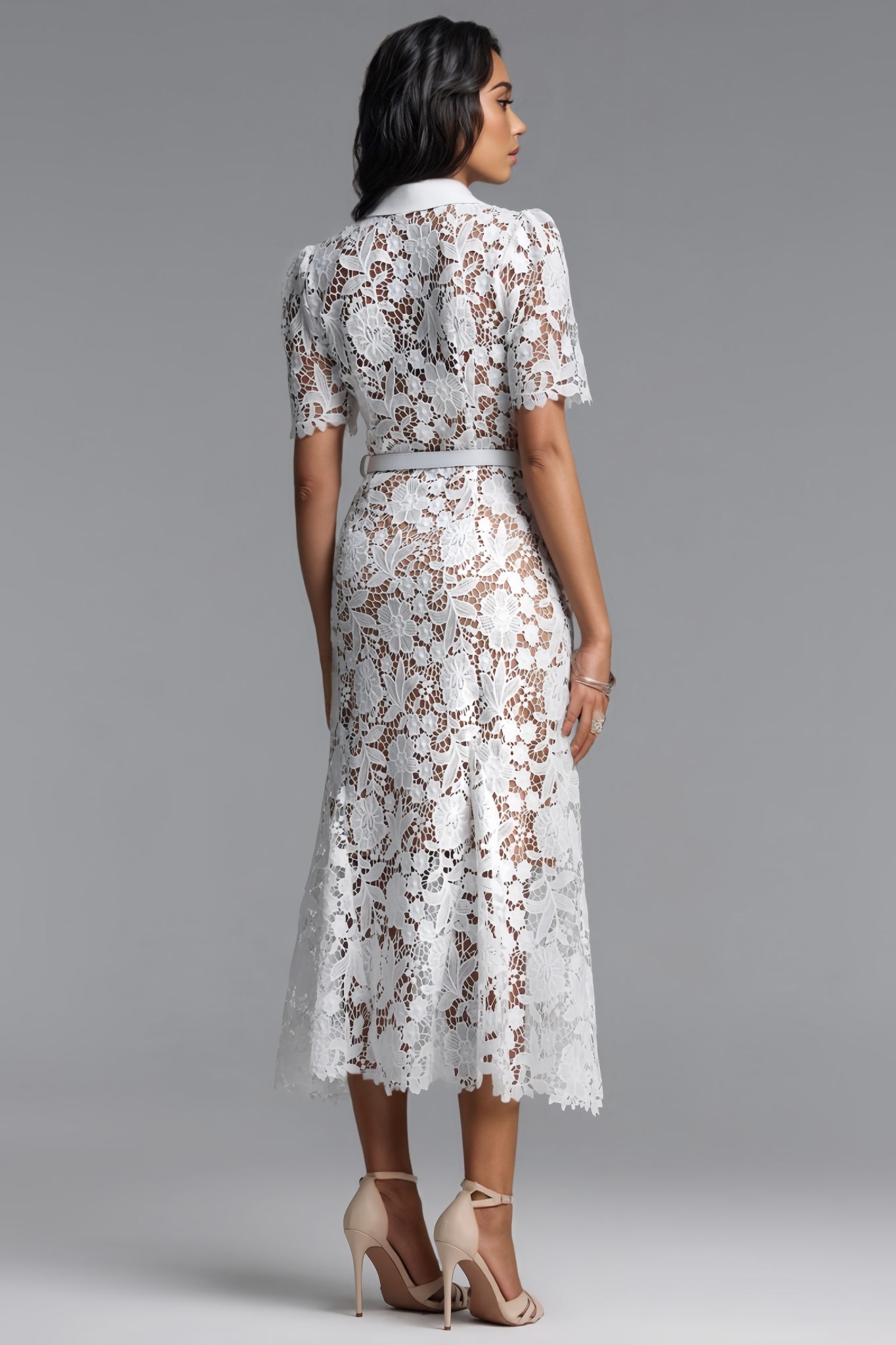 Kalani White Short Sleeve Lace Midi Dress
