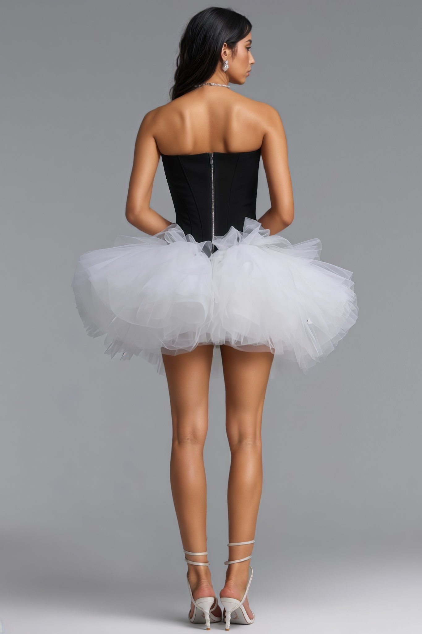 Dpal Black Strapless Tulle Mini Dress Set