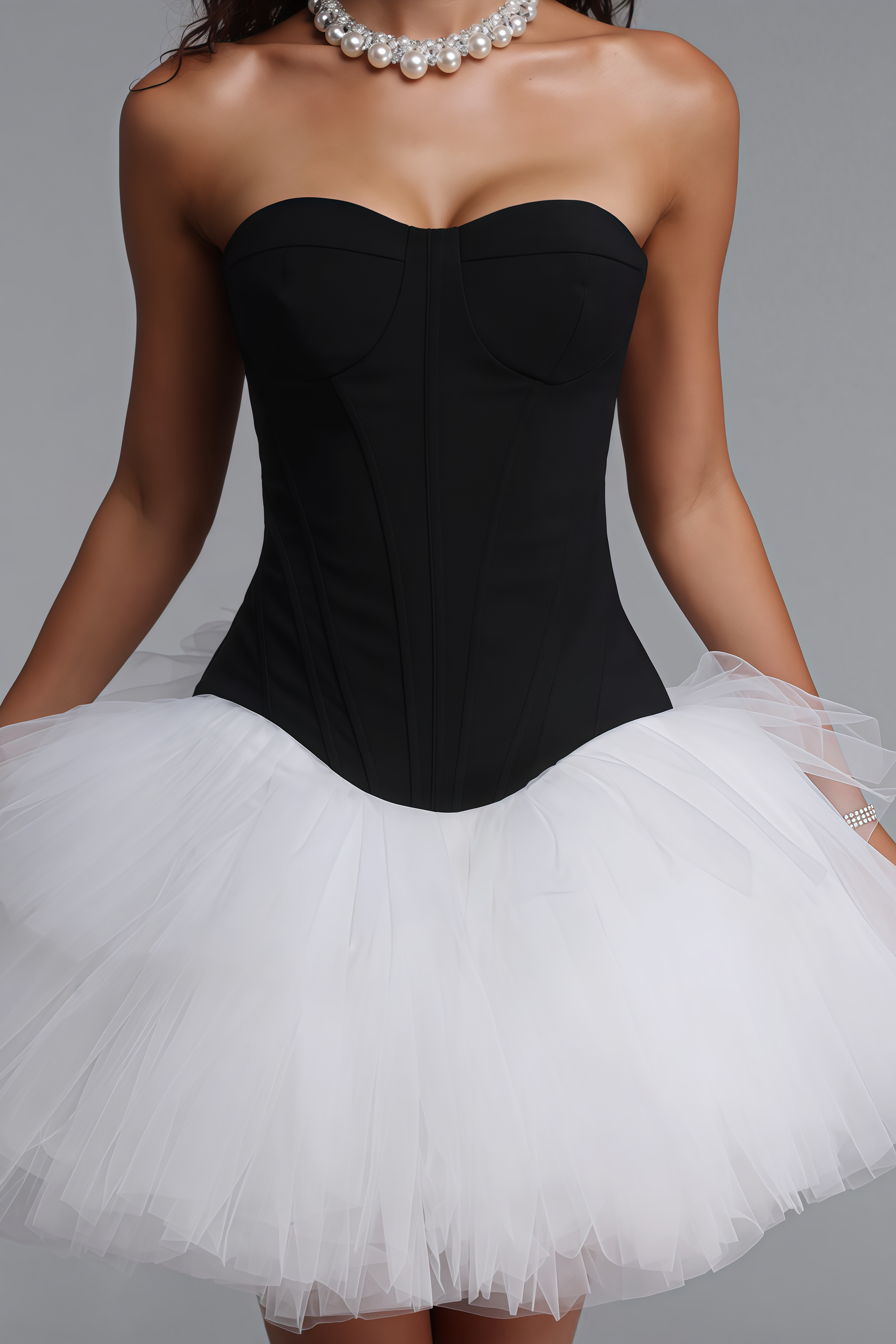 Dpal Black Strapless Tulle Mini Dress Set