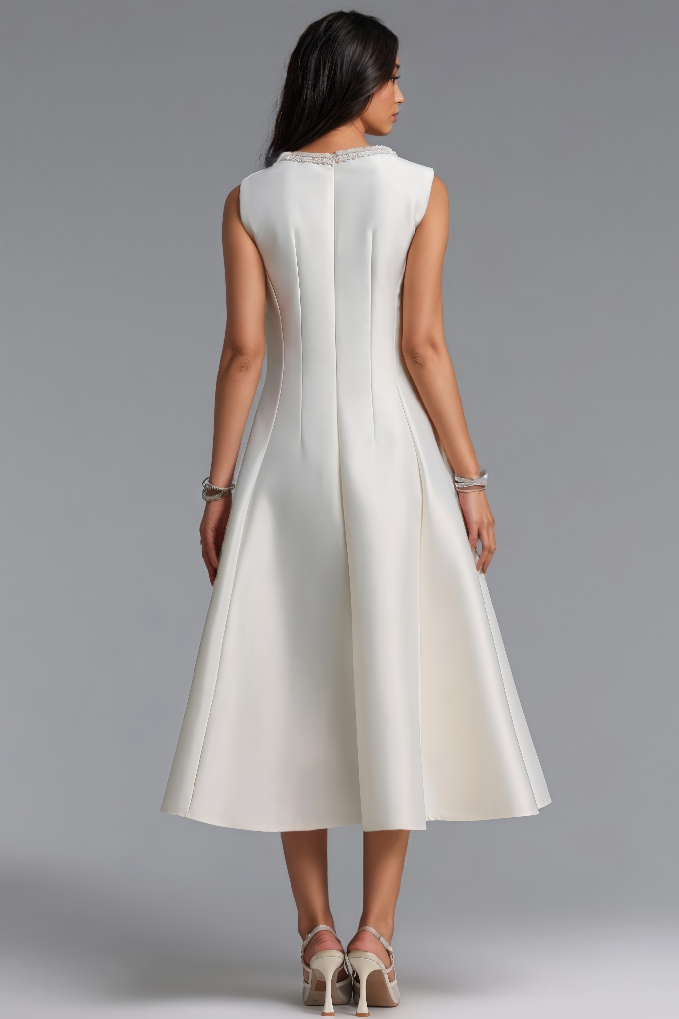 Philippa Beige Sleeveless Pearl Maxi Dress