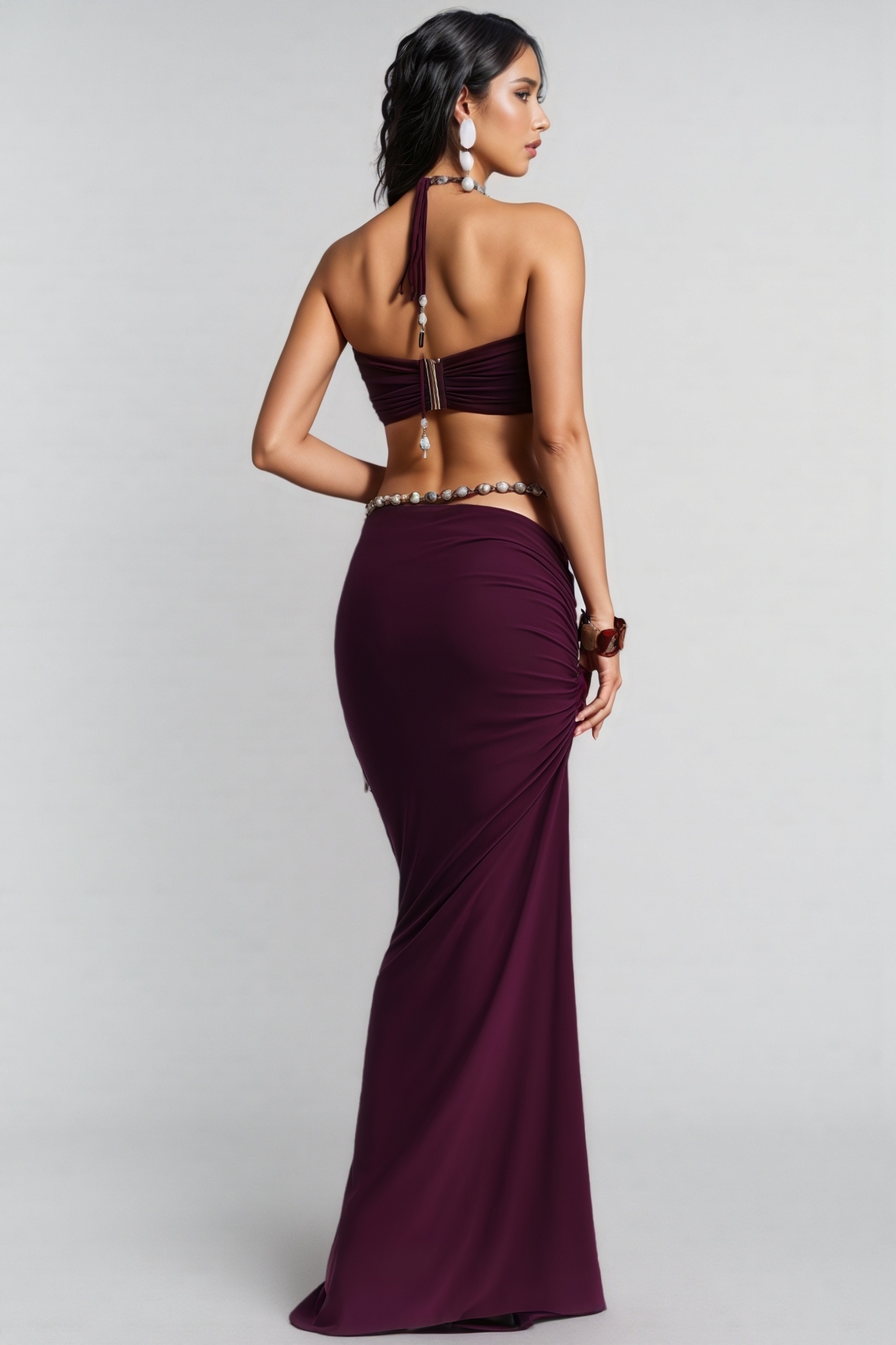 Percy Purple Halter Neck Ruched Maxi Dress Set