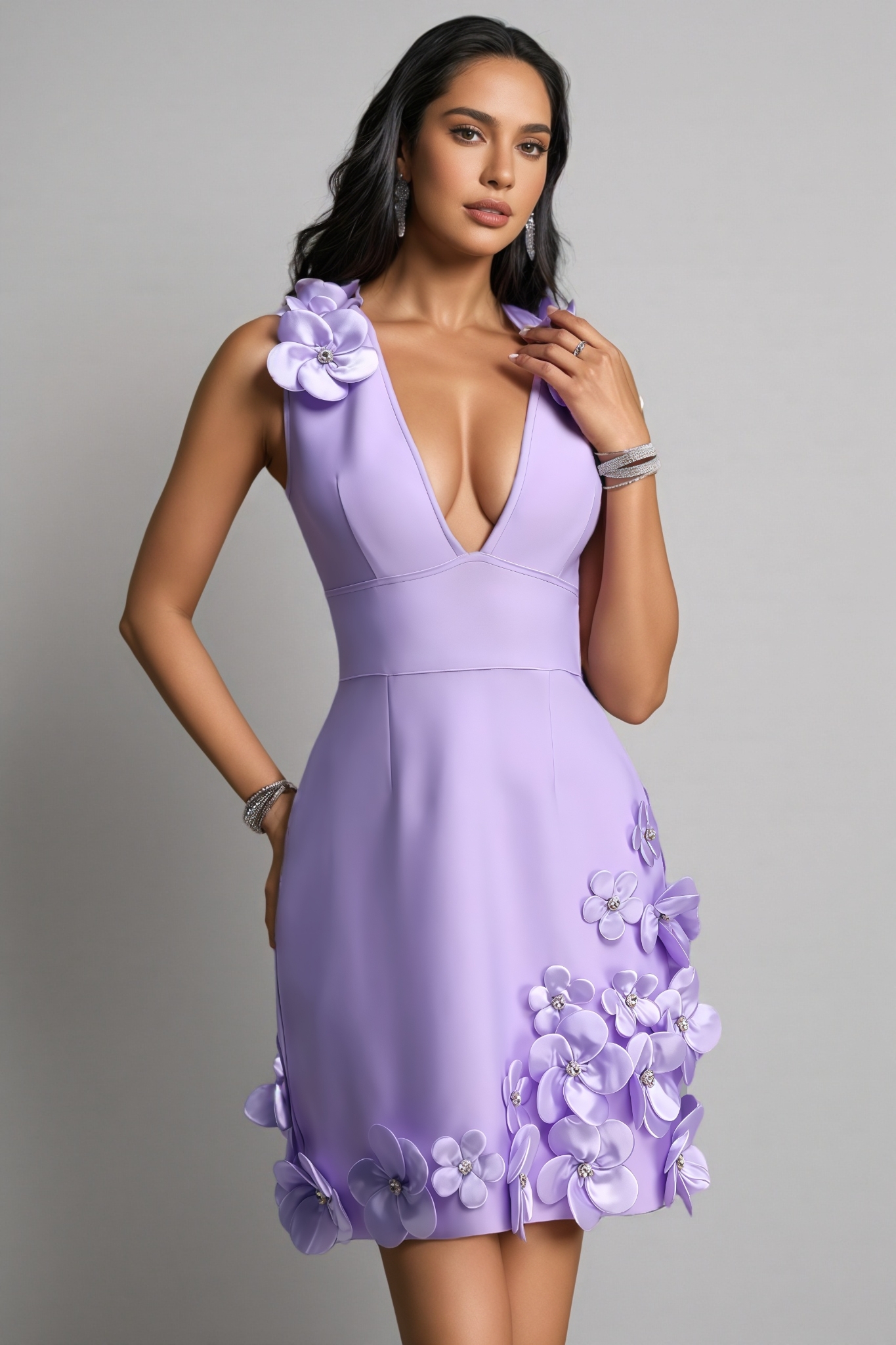 Linnea Purple 3D Floral Bandage Mini Dress