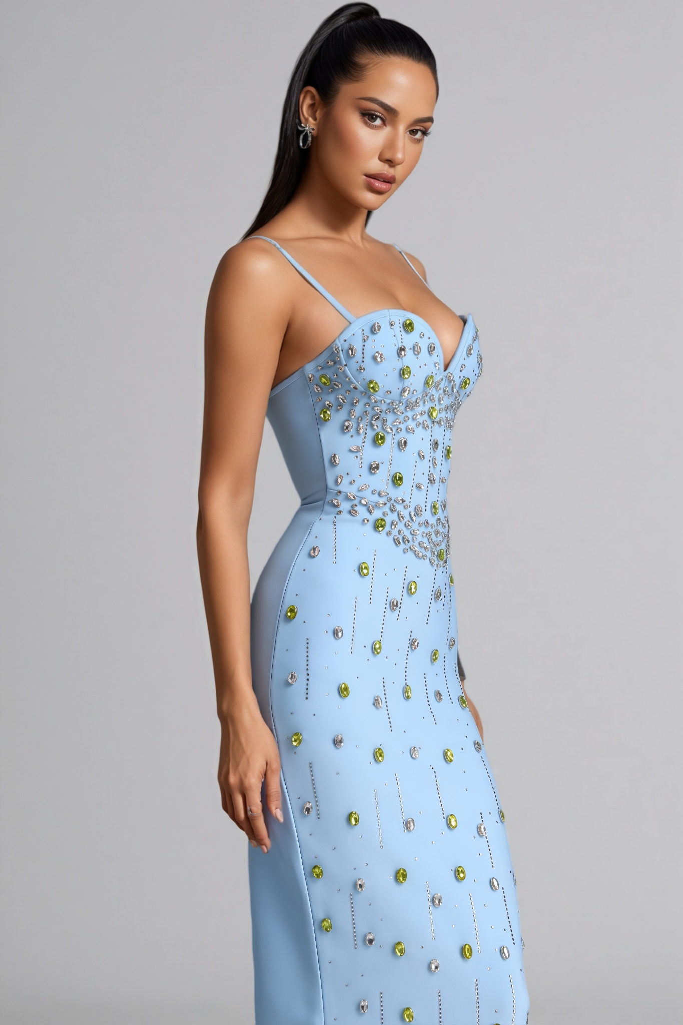 Hiamh Blue Rhinestone Bandage Maxi Dress