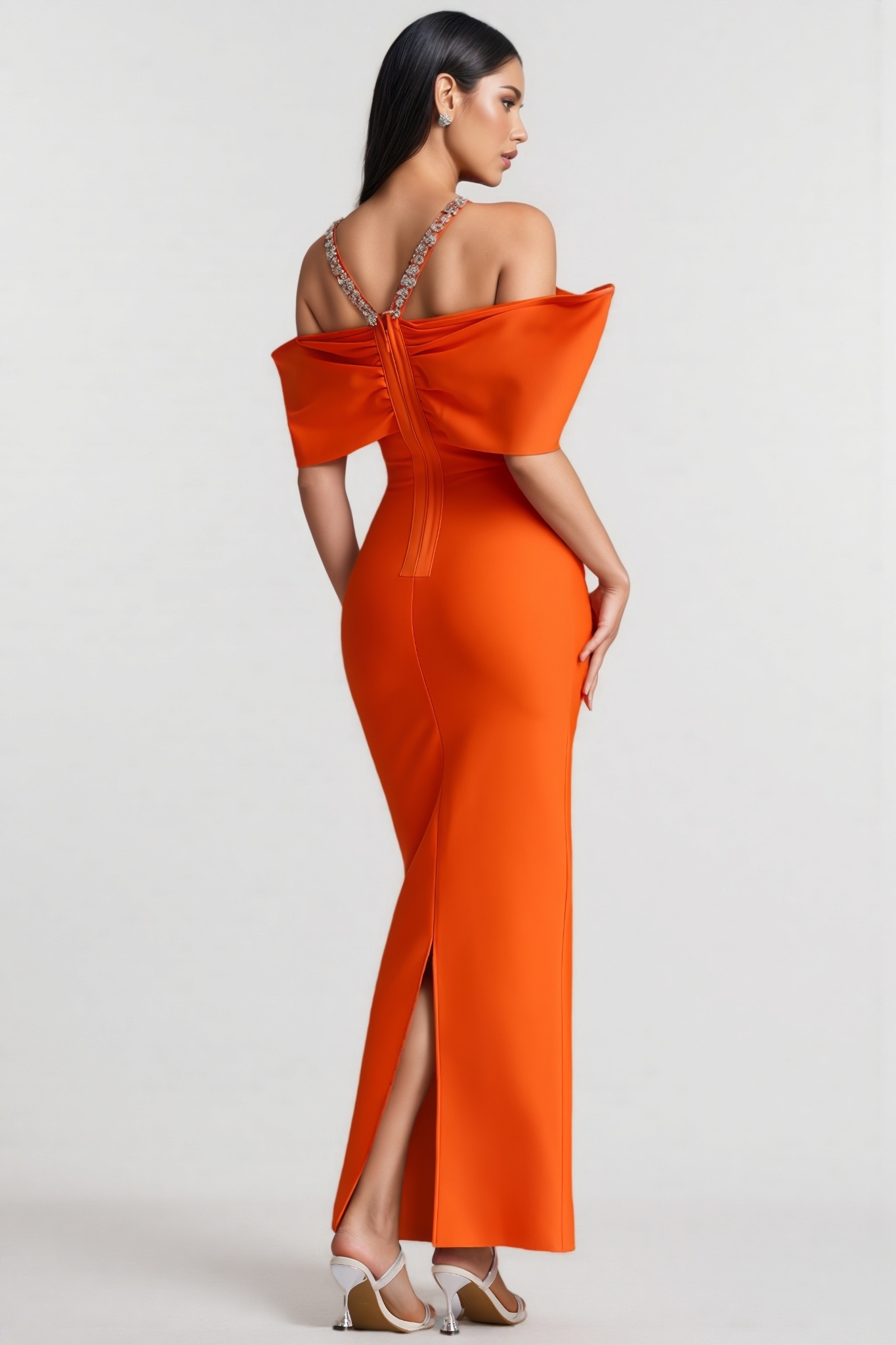 Niles Orange Halter Neck Diamond Bandage Maxi Dress