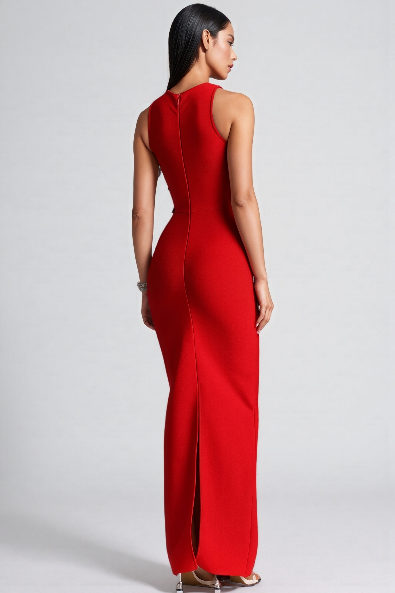 Jiers Red 3D Floral Diamond Bandage Maxi Dress