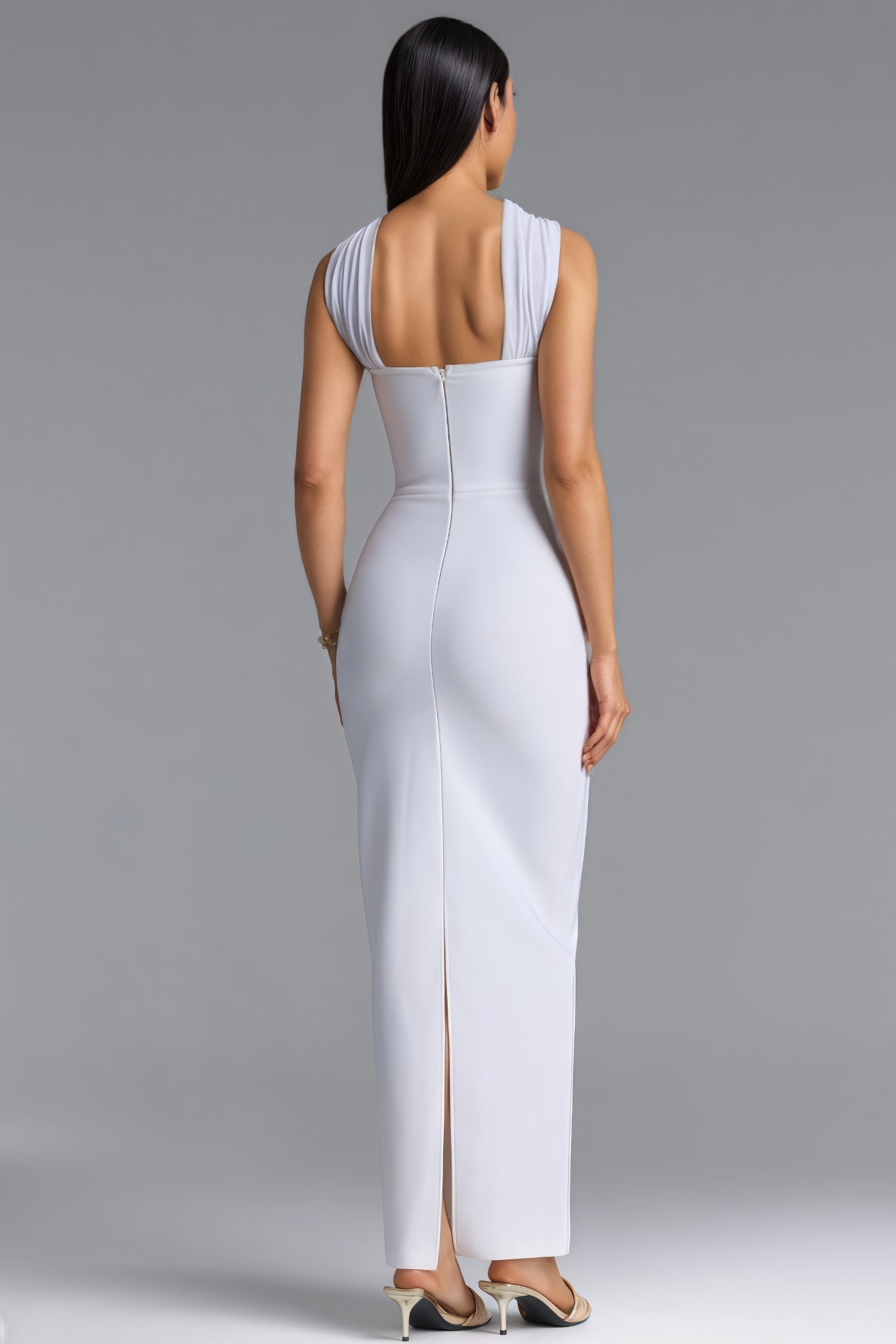 Pdin White Ruched Bandage Maxi Dress