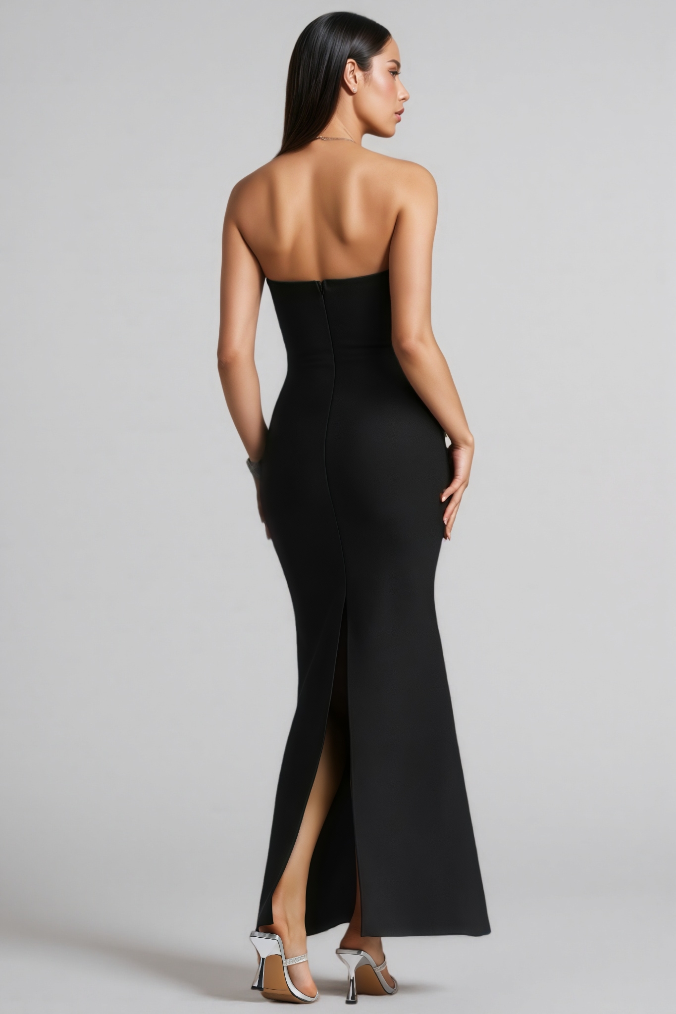Uona Black Strapless Rhinestone Bandage Maxi Dress