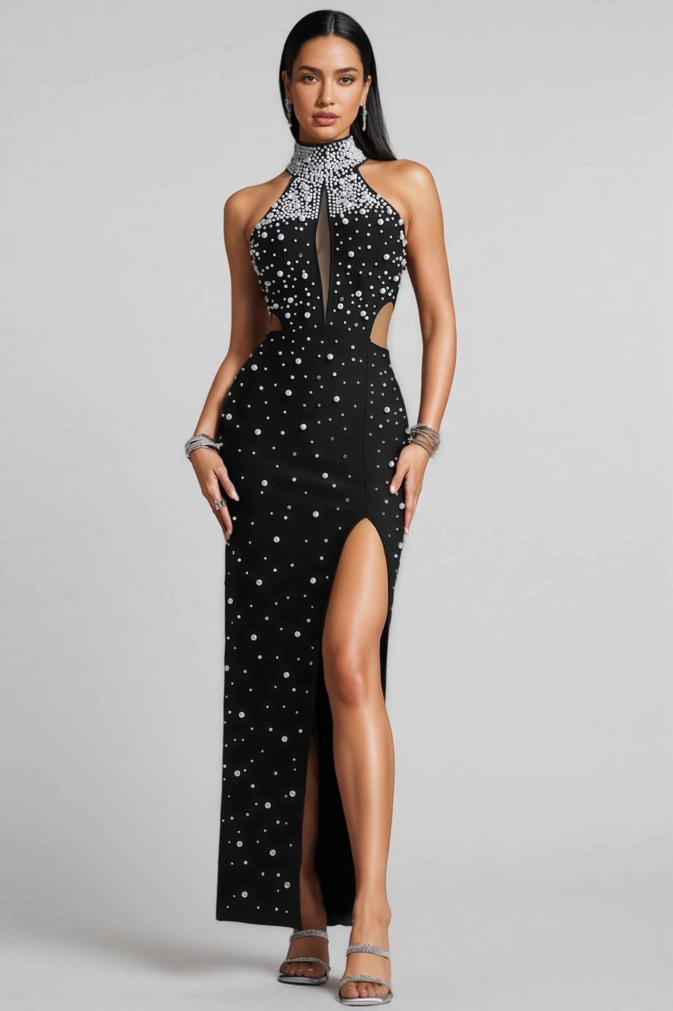 Unity Black Cut Out Slit Bandage Maxi Dress