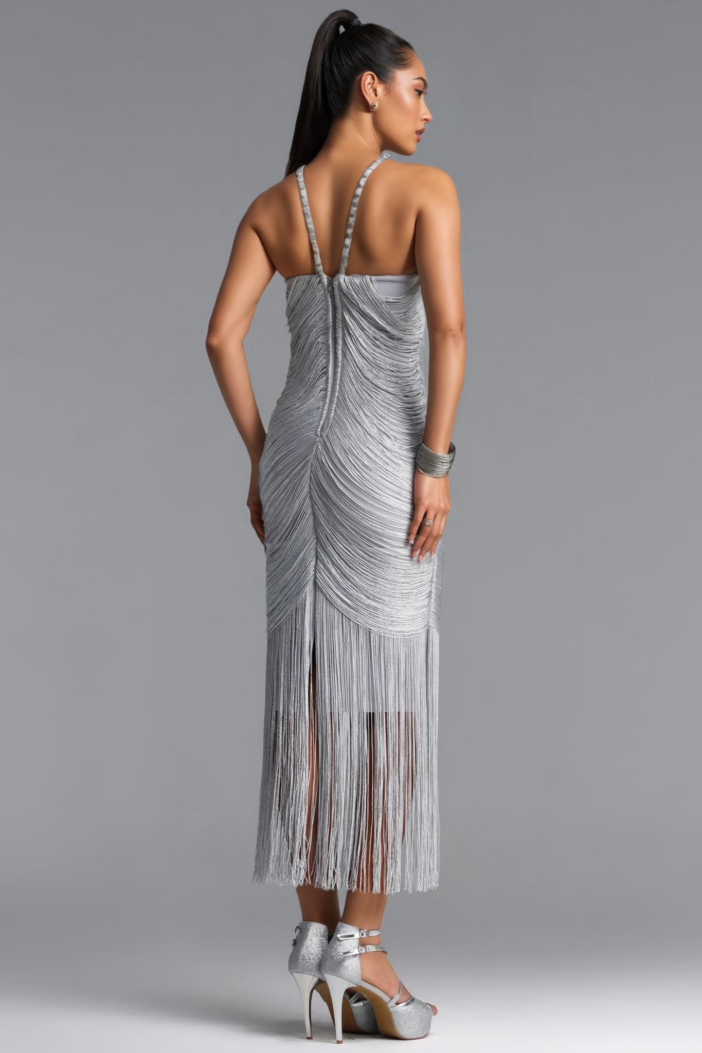 Freesia Silvery Rhinestone Bandage Maxi Dress