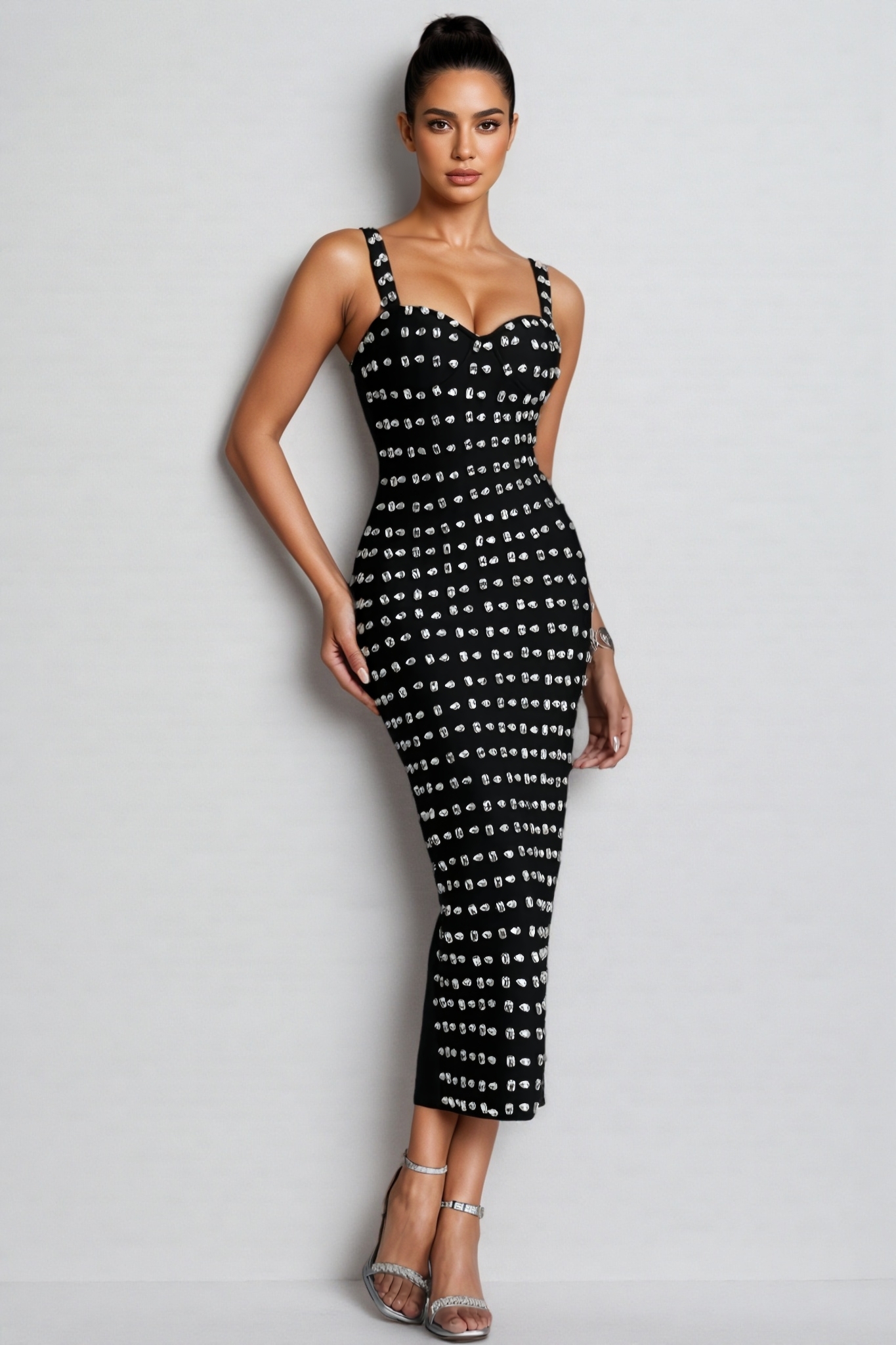 Gendra Black Halter Rhinestone Bandage Maxi Dress