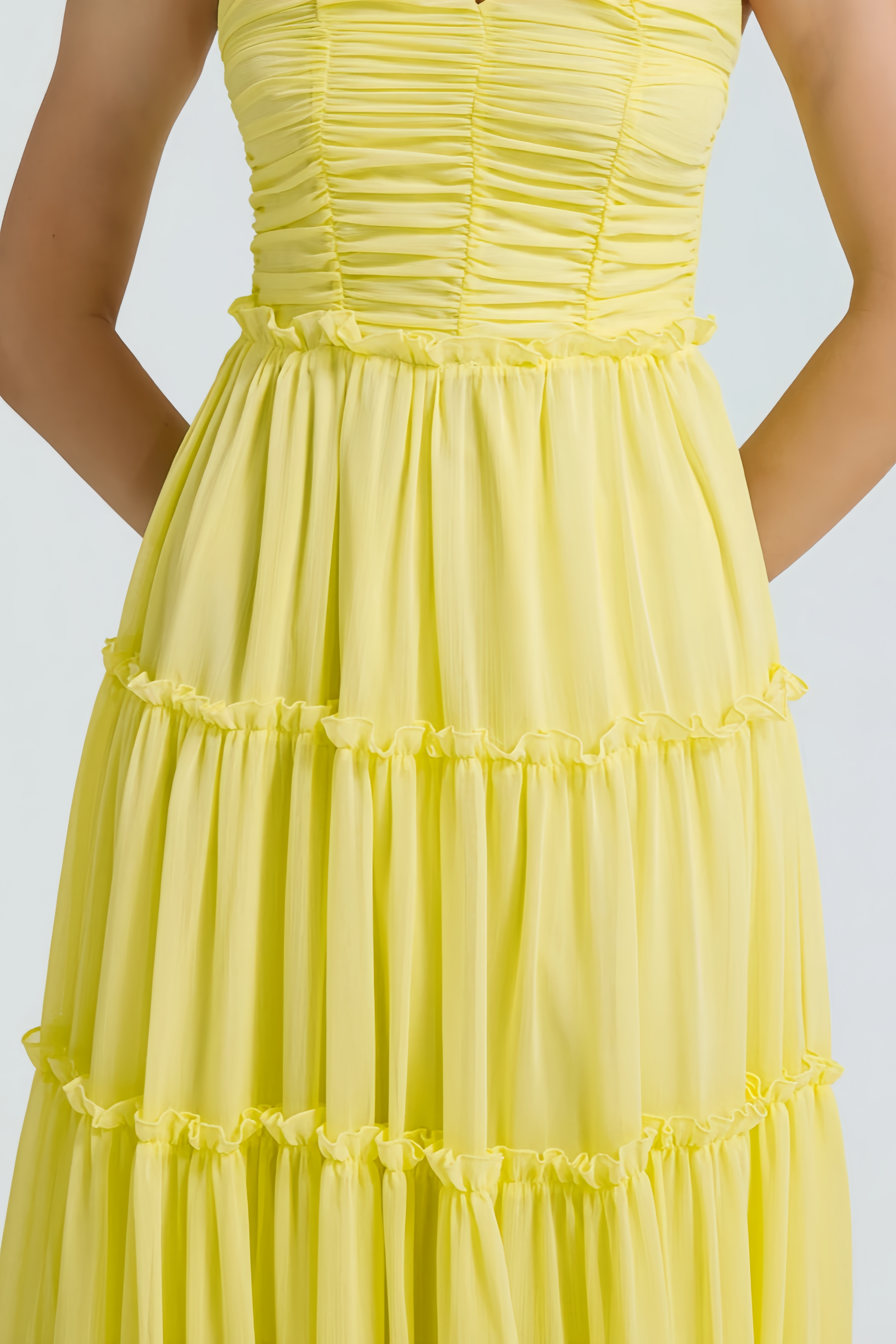 Ailra Yellow Halter Neck Draped Maxi Dress