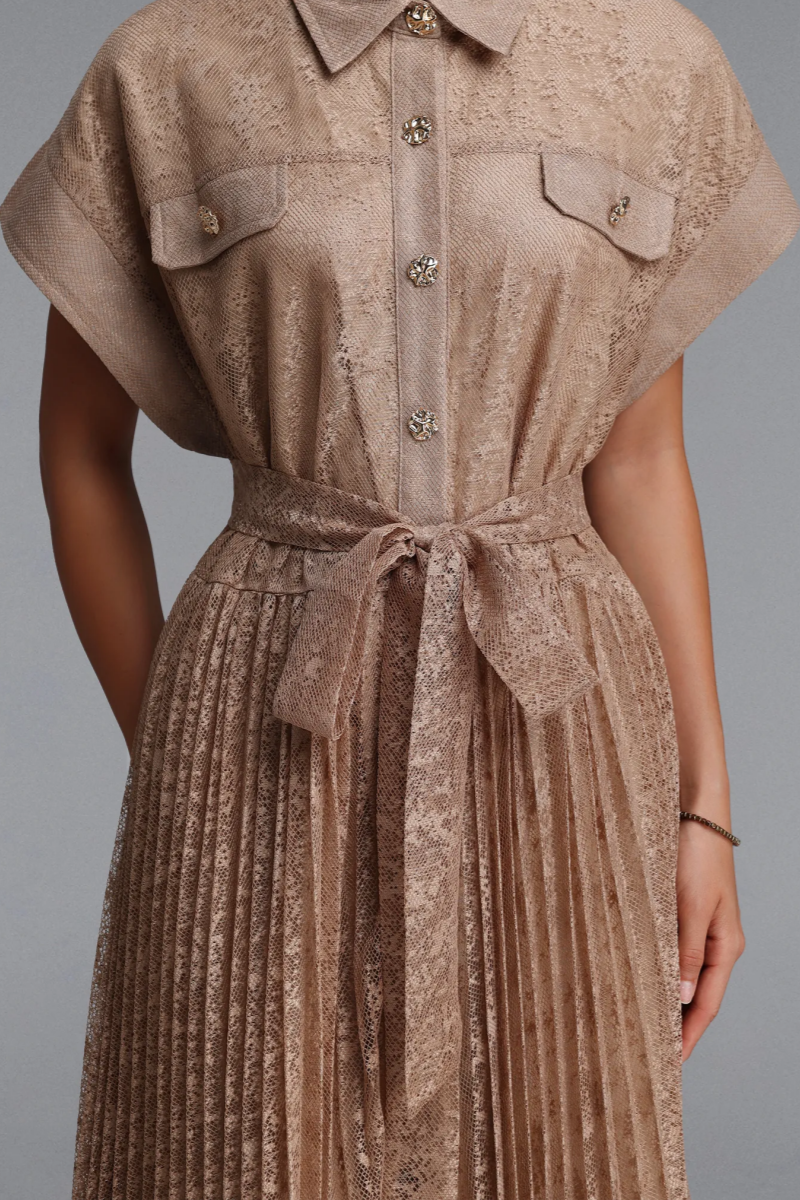 Vyrel Khaki Short Sleeve Lace Maxi Dress