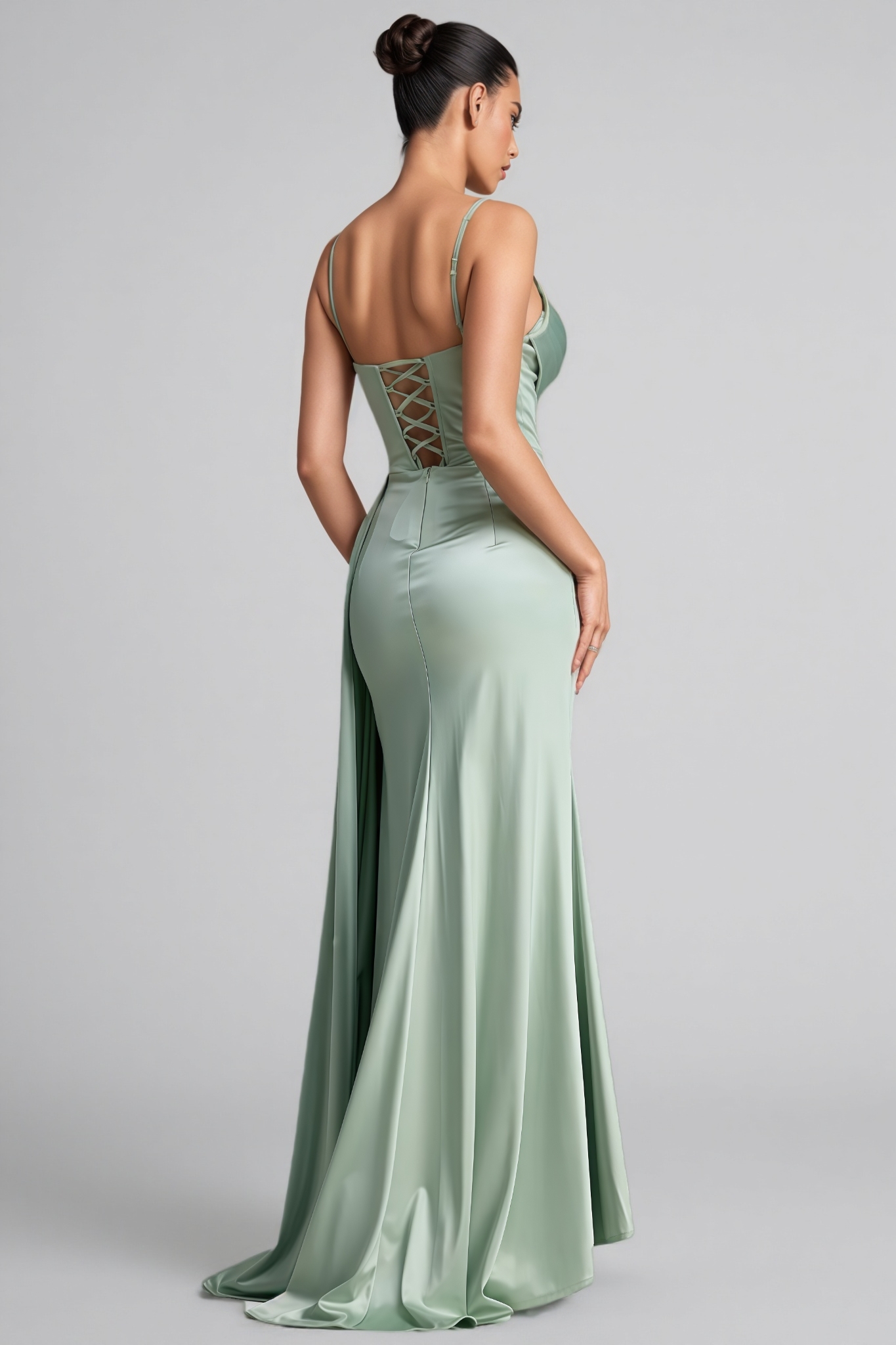 Slsinor Green Halter Ruched Slit Maxi Dress