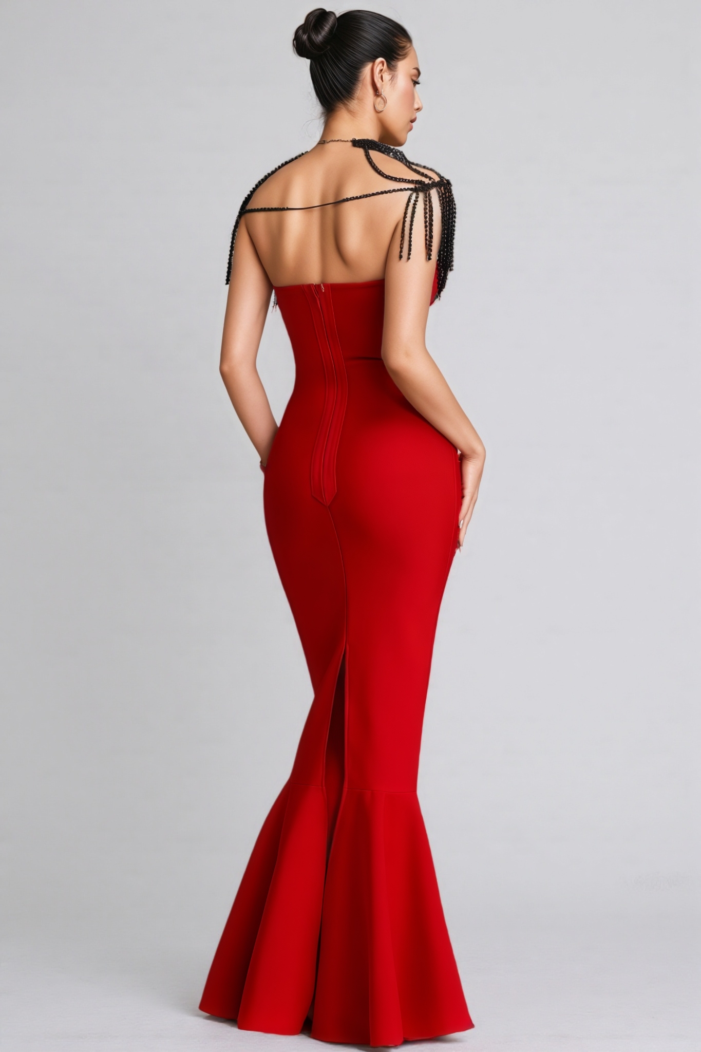 Krial Red Strapless Fringe Bandage Maxi Dress