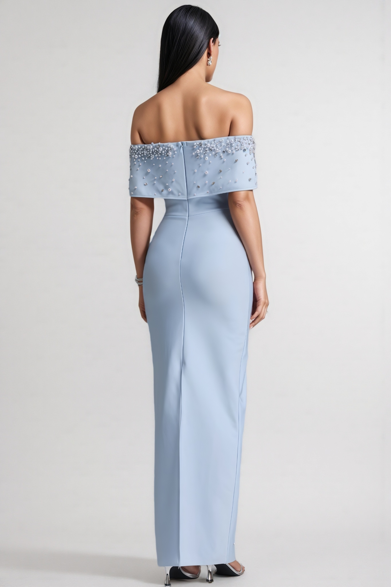 Villiam Blue Rhinestone Bandage Maxi Dress