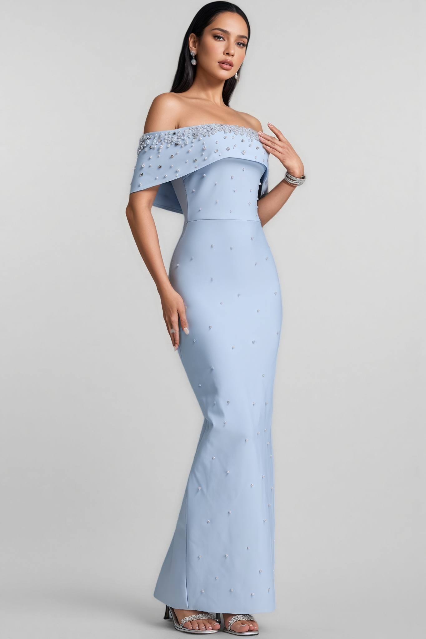 Villiam Blue Rhinestone Bandage Maxi Dress