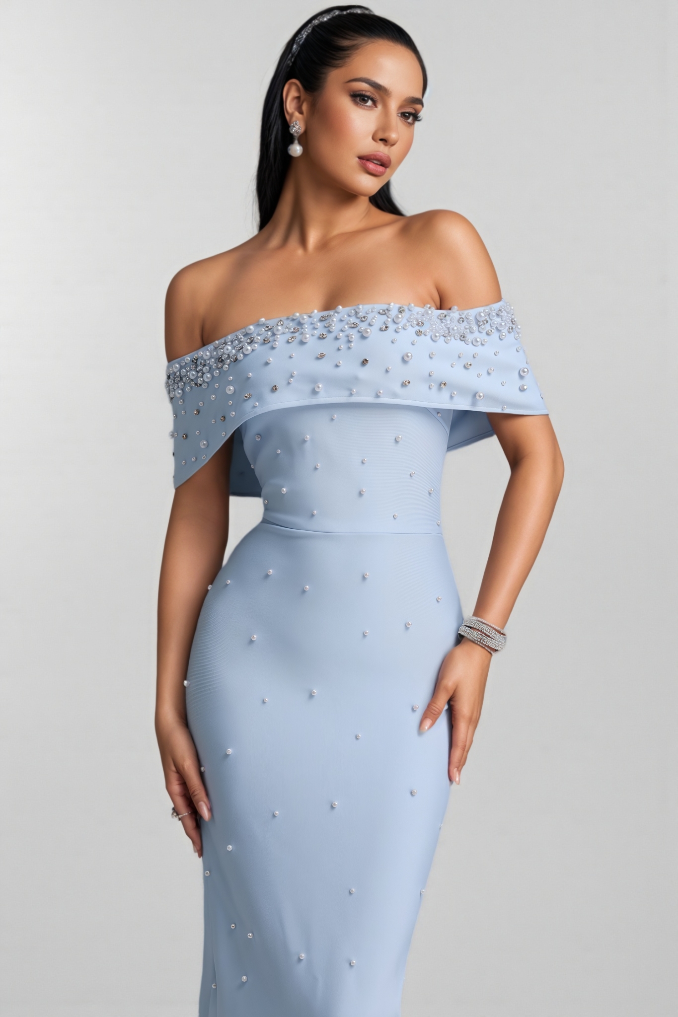 Villiam Blue Rhinestone Bandage Maxi Dress