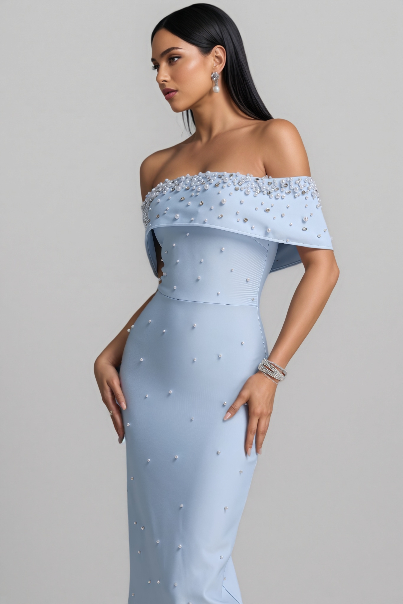 Villiam Blue Rhinestone Bandage Maxi Dress