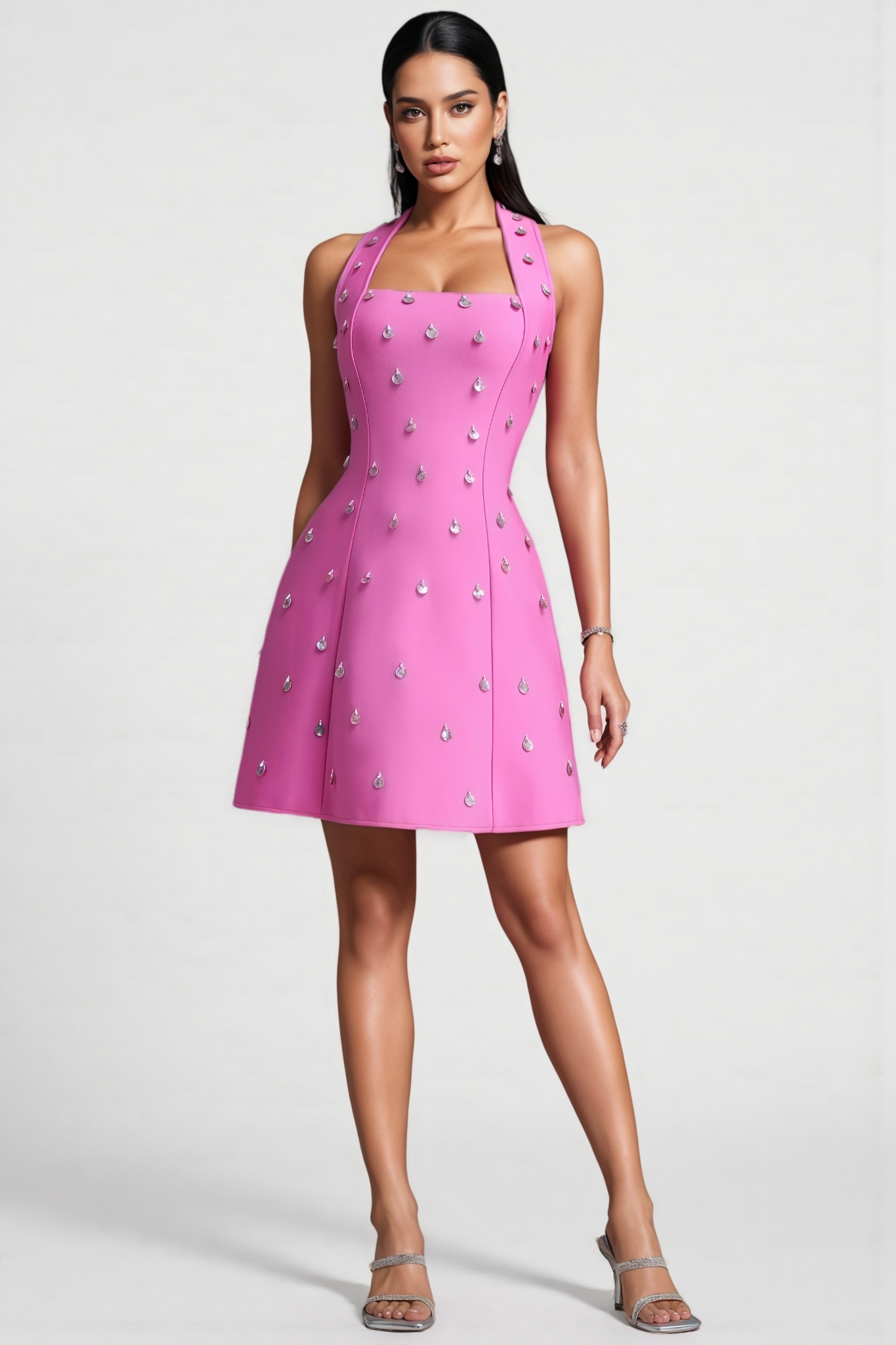 Senjamin Pink Halter Neck Bandage Mini Dress
